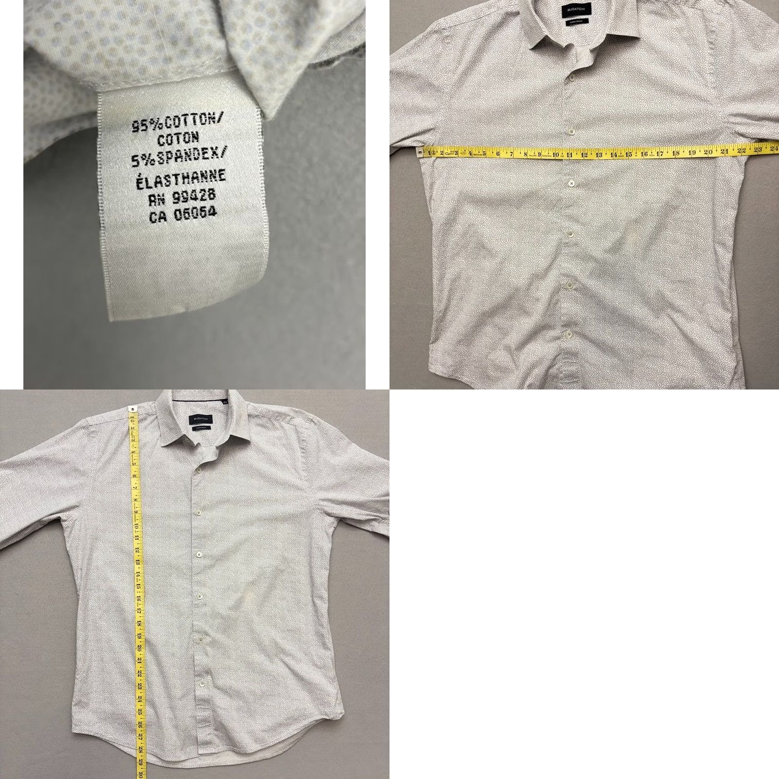 BUGATCHI BUGATCHI Shirt Mens 16.5 White Comfort Stretch Blue Dot Long Sleeve Button Size US XL / EU 56 / 4 - 8 Thumbnail