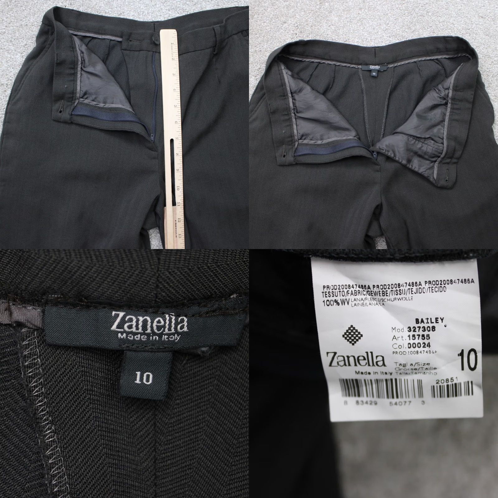 Zanella Zanella Pants Womens 10 Gray 100% Wool Made in Italy 30" Inseam Dress Pants Flat Front Regular Rise Hook Zip Pockets Tailored Wool Size 32" / US 10 / IT 46 - 8 Thumbnail