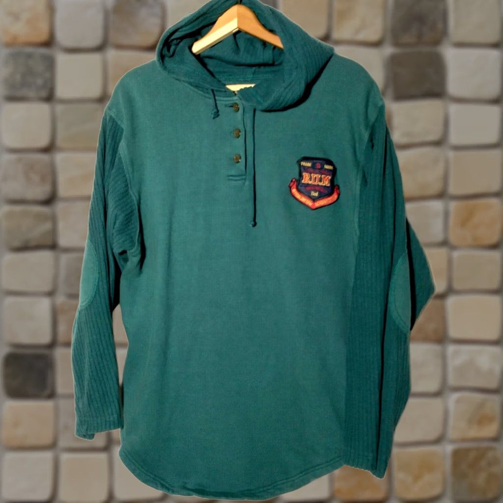 Vintage VINTAGE B.U.M. Equipment Sweatshirt Hoodie Green Large Pullover Embroidered Crest 90s Mens Regular Button Size US L / EU 52-54 / 3 - 1 Thumbnail