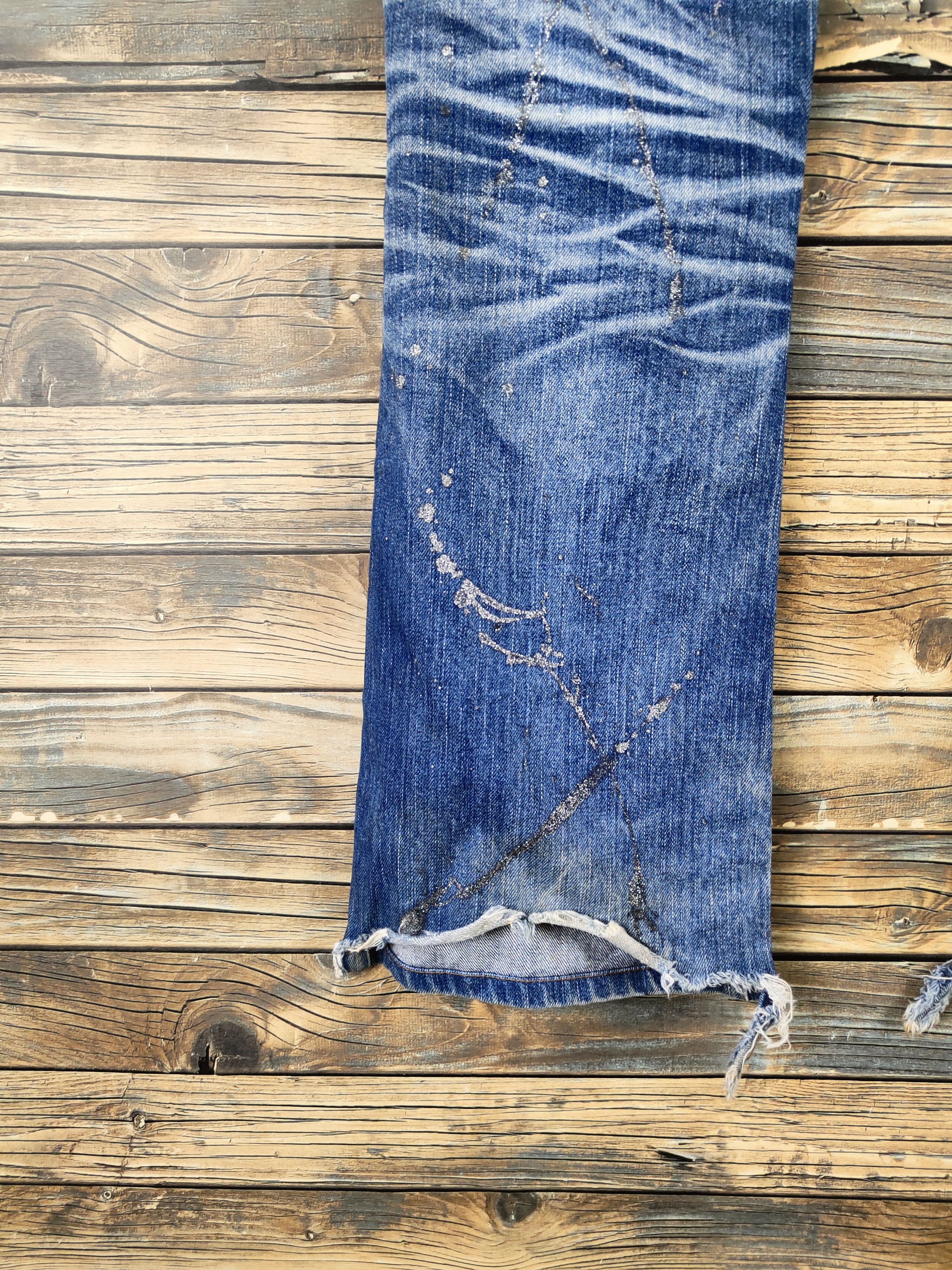 Japanese Brand DL Lagust Dark Blue Distressed Ripped Jeans #46-089 Size 34" / US 12 / IT 48 - 9 Thumbnail