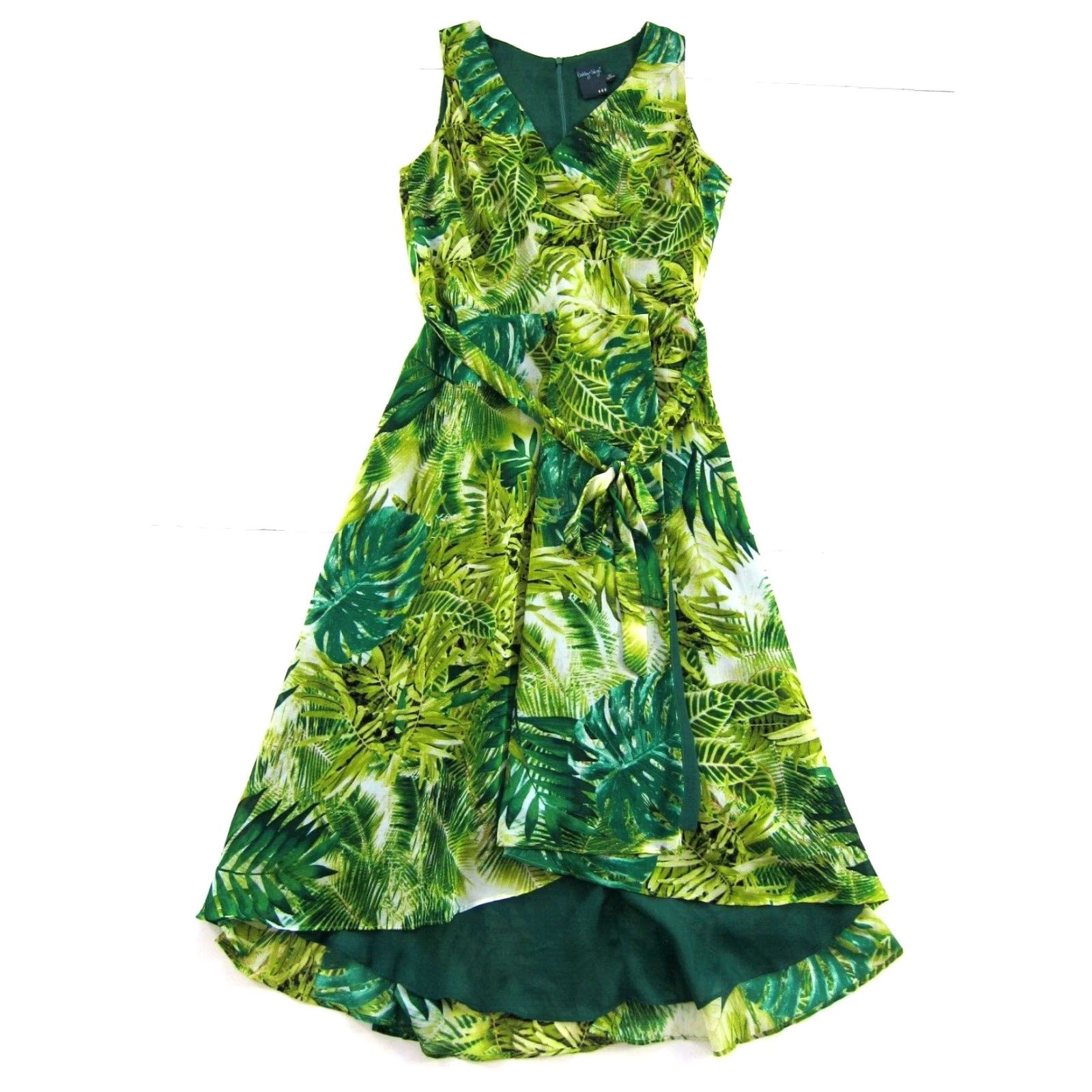 Vintage Gabby Skye Green Floral Sleeveless V-Neck Wrap Tie Midi Maxi Tank Dress 10 Size L / US 10 / IT 46 - 2 Thumbnail