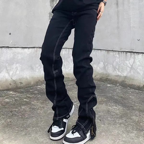 VIBE High Street Topstitched Slim Fit Slit Zip Micro Flare Jeans Size US 32 / EU 48 - 3 Thumbnail