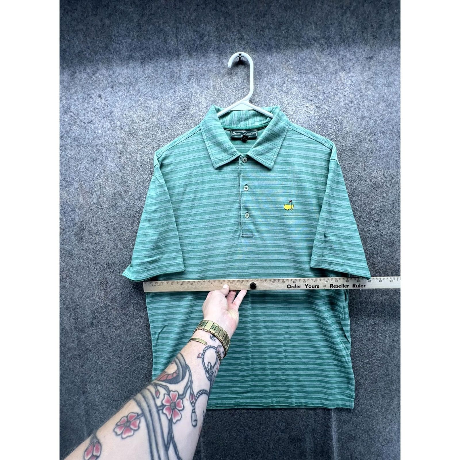 Vintage VINTAGE Masters Collection Golf Polo Shirt Mens L Green Stripe Augusta National Logo Size US L / EU 52-54 / 3 - 3 Thumbnail