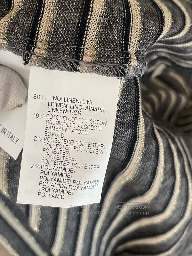 Brunello Cucinelli Brunello Cucinelli Gray Golden Striped Linen T-Shirt Size XS / US 0-2 / IT 36-38 - 6 Thumbnail