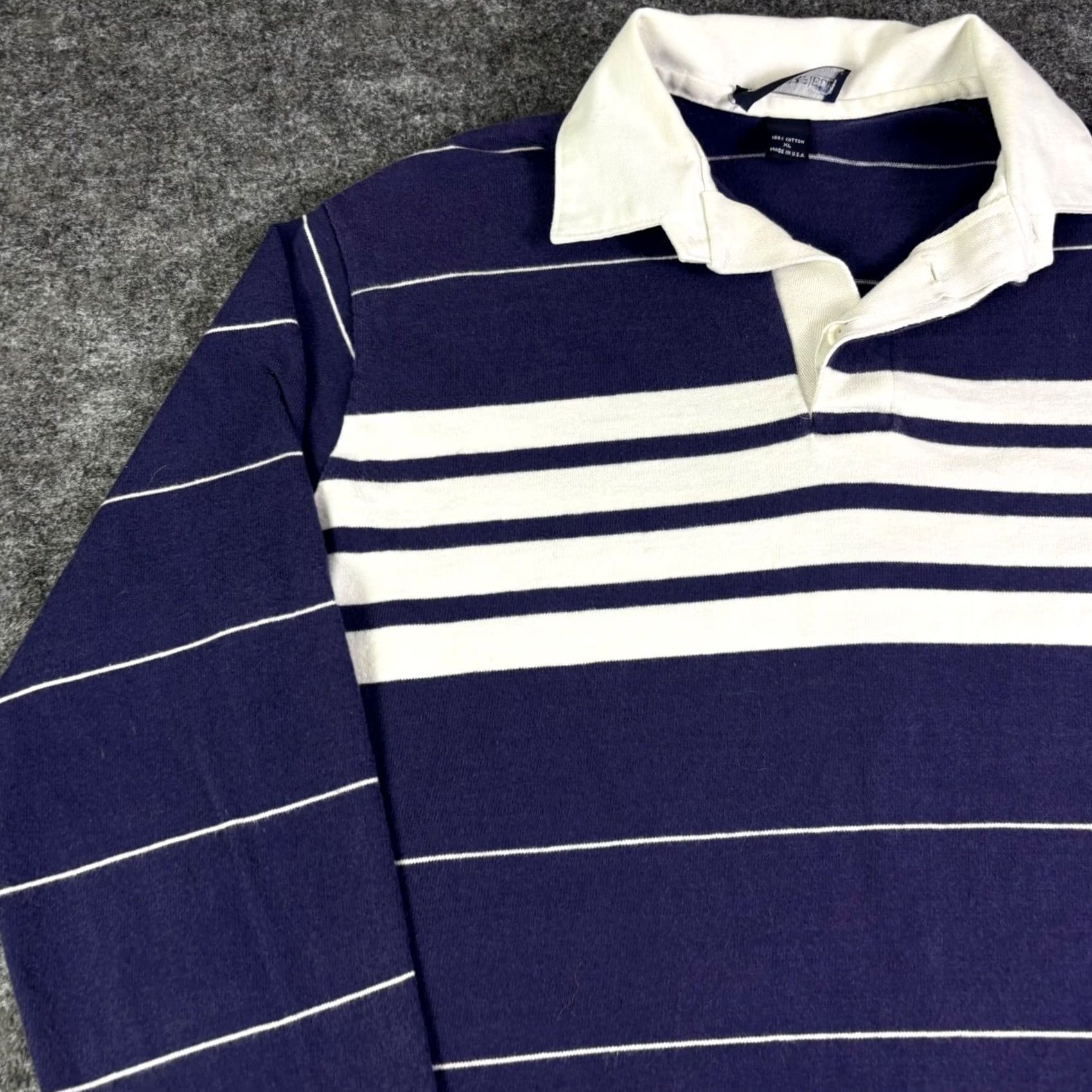 Vintage VINTAGE Chesterfield Rugby Shirt Mens XL Navy Blue White Striped Made in USA Size US XL / EU 56 / 4 - 7 Thumbnail
