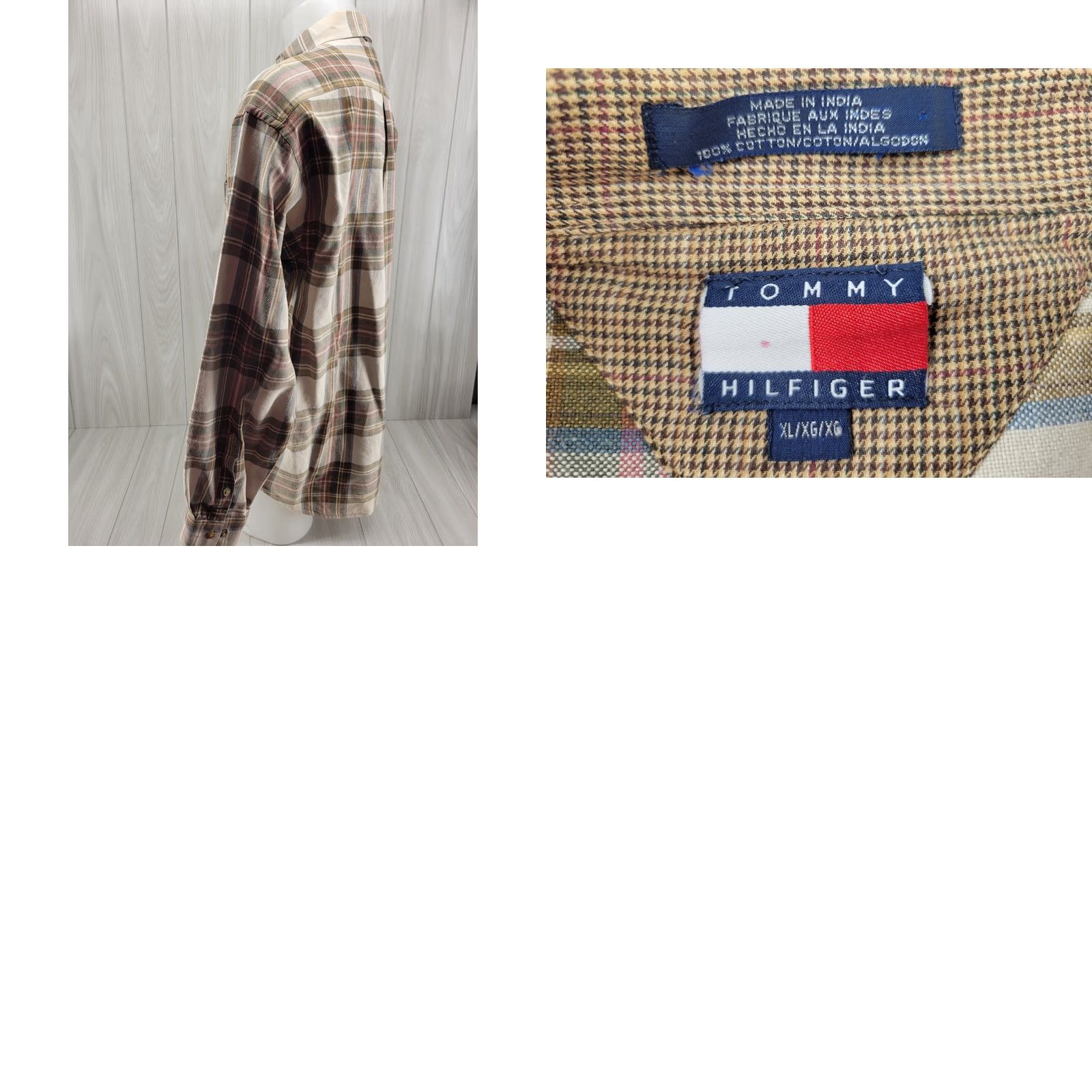 Tommy Hilfiger VTG Tommy Hilfiger Button-Up Long Sleeve Mens XL Tan Plaid Crest 90s Vintage Cotton Blend Thick Shirt Size US XL / EU 56 / 4 - 8 Thumbnail