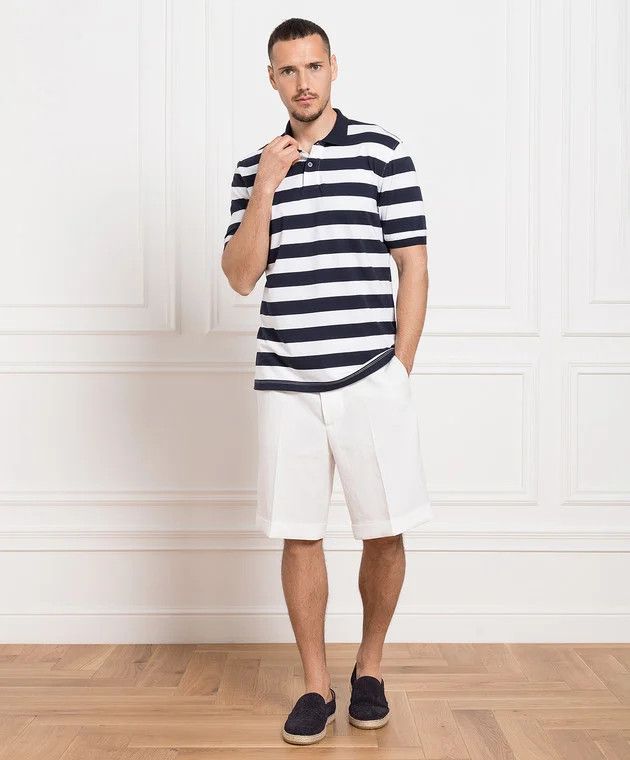 Brunello Cucinelli o1y0526 Polo Shirt in Navy Blue/White Size US L / EU 52-54 / 3 - 4 Thumbnail