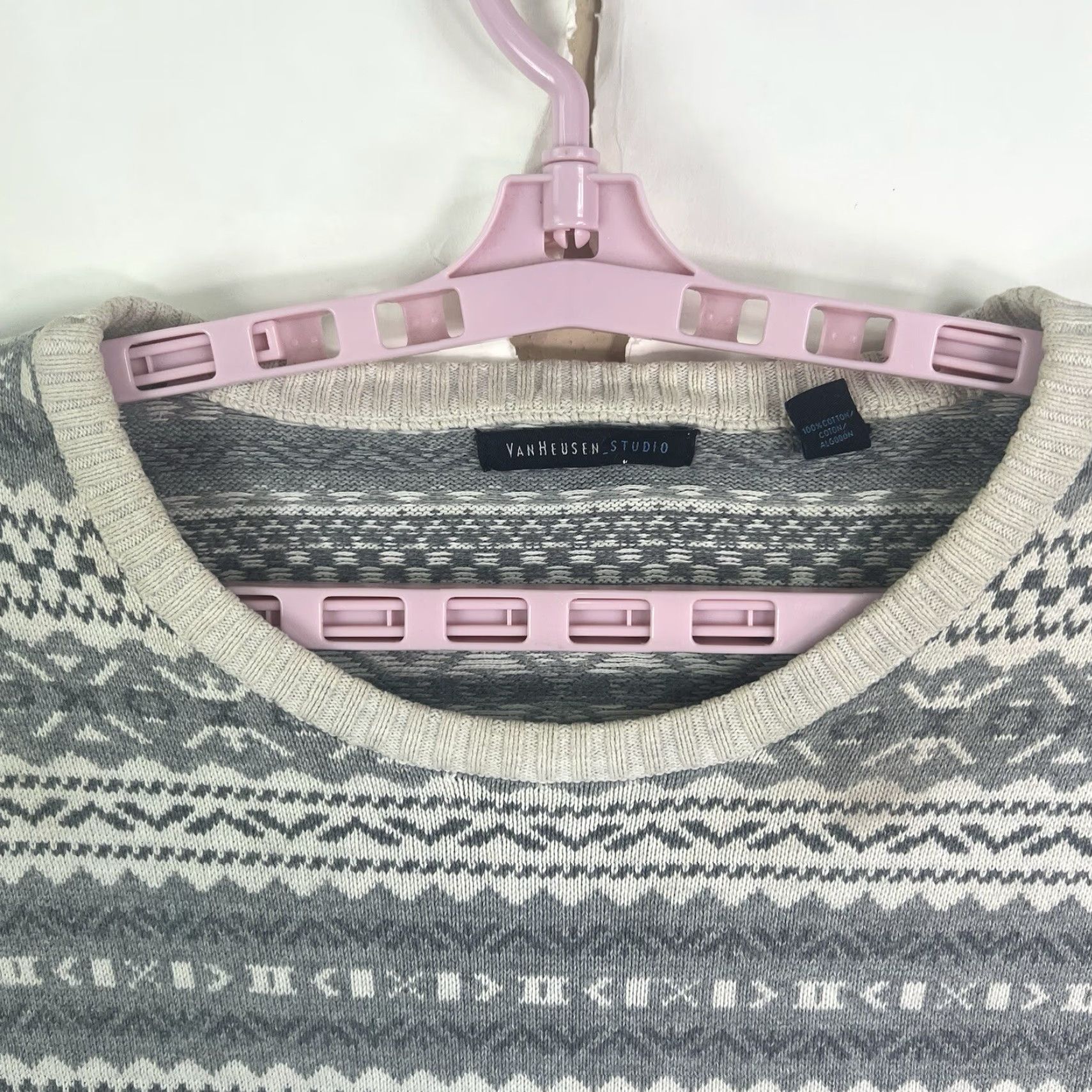 Van Heusen VINTAGE Van Heusen Sweater Geometric Knit Crew Neck 2XL Men Gray Cotton Bohemian Mens Size US XXL / EU 58 / 5 - 3 Thumbnail