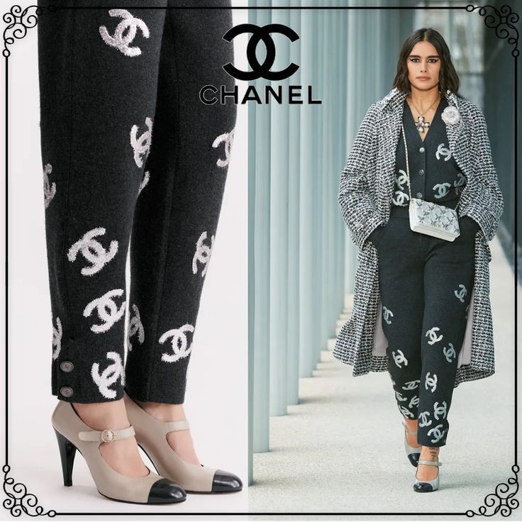 Chanel Chanel Grey Cashmere Glitter CC Logo Unisex Pants