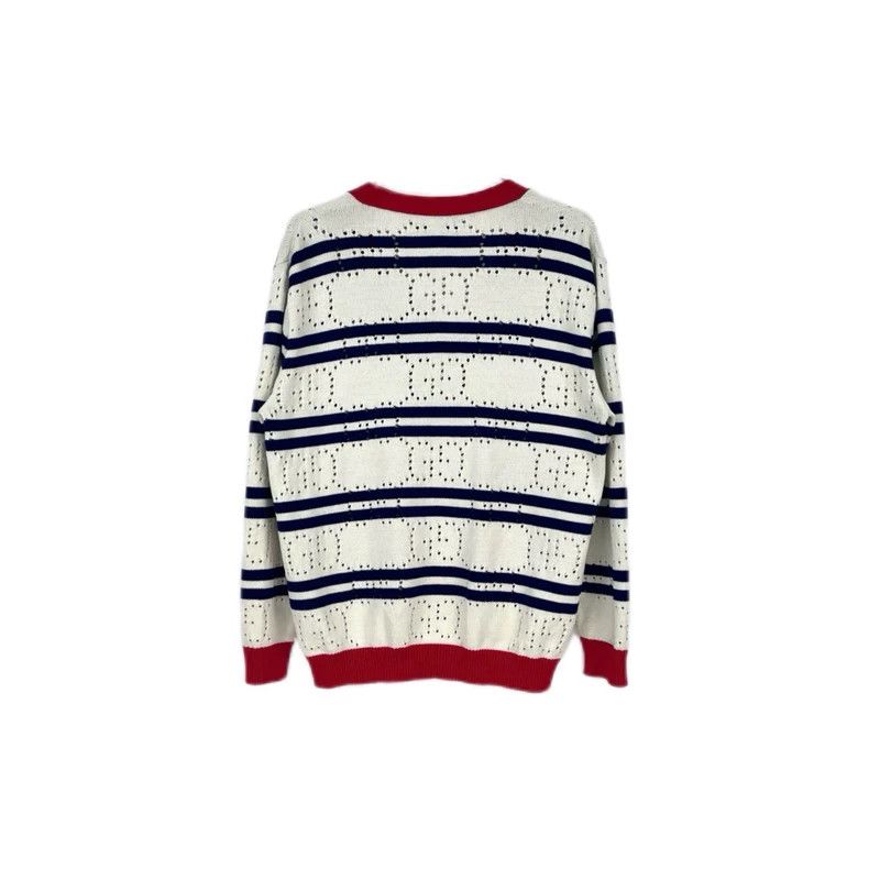Gucci Gucci Beige striped hollow double Glogo large V-neck cardig Size US S / EU 44-46 / 1 - 2 Thumbnail