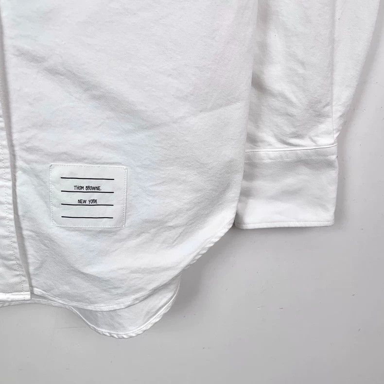 Thom Browne Thom Browne White classic double-sleeved cotton lapel long- Size US S / EU 44-46 / 1 - 5 Thumbnail