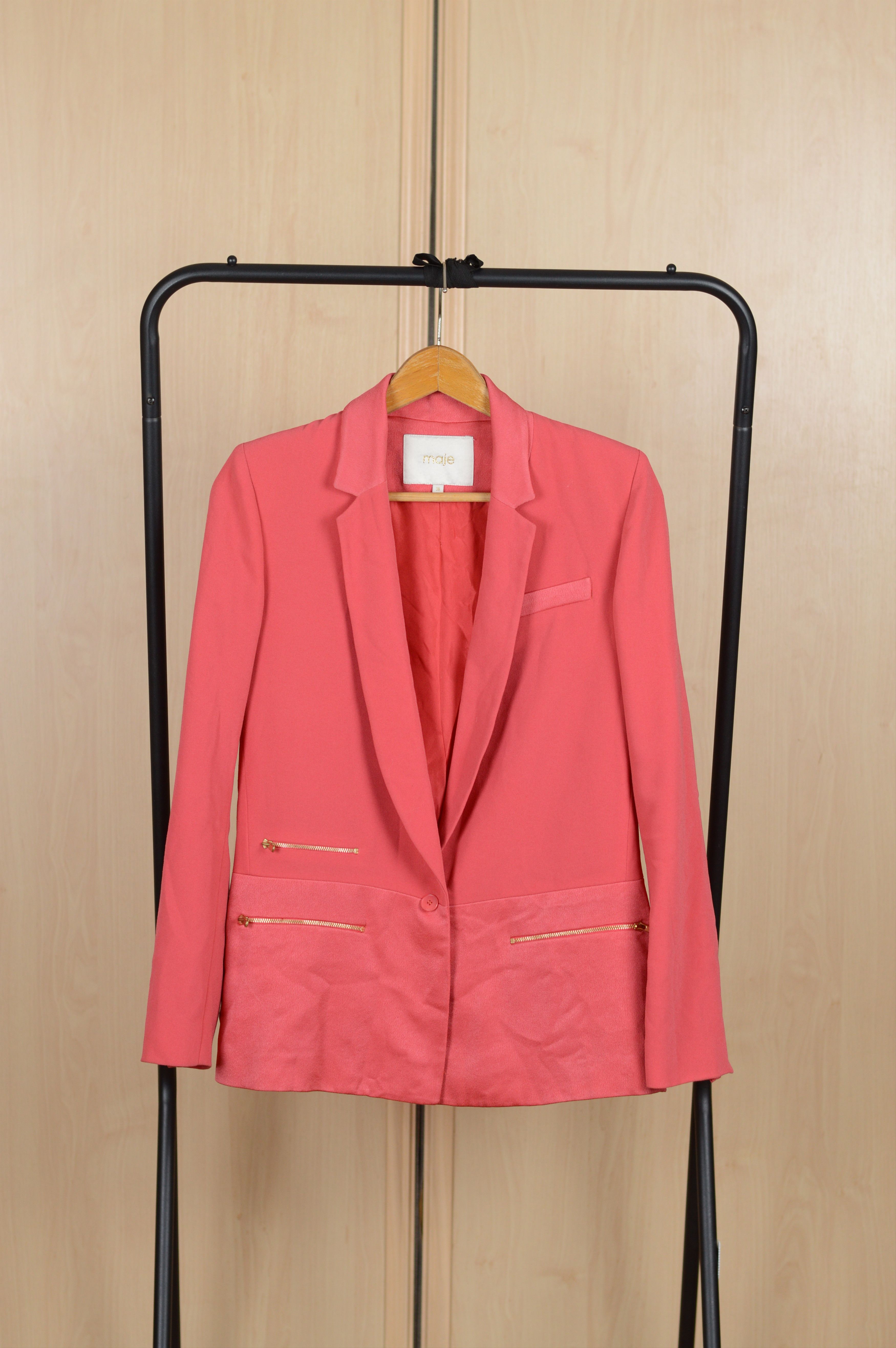 Maje Maje One Button Pink Blazer With Zippers Size XS / US 0-2 / IT 36-38 - 1 Thumbnail