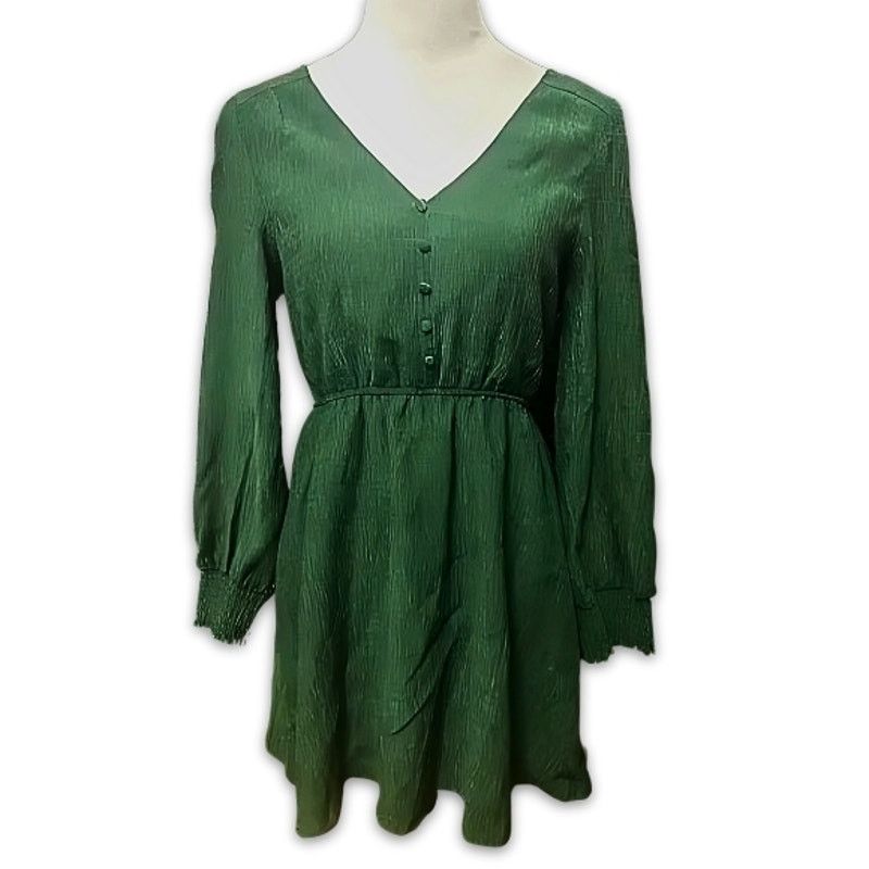 BB Dakota BB Dakota Mini Dress Textured Button Long Sleeve Green S Size S / US 4 / IT 40 - 2 Thumbnail