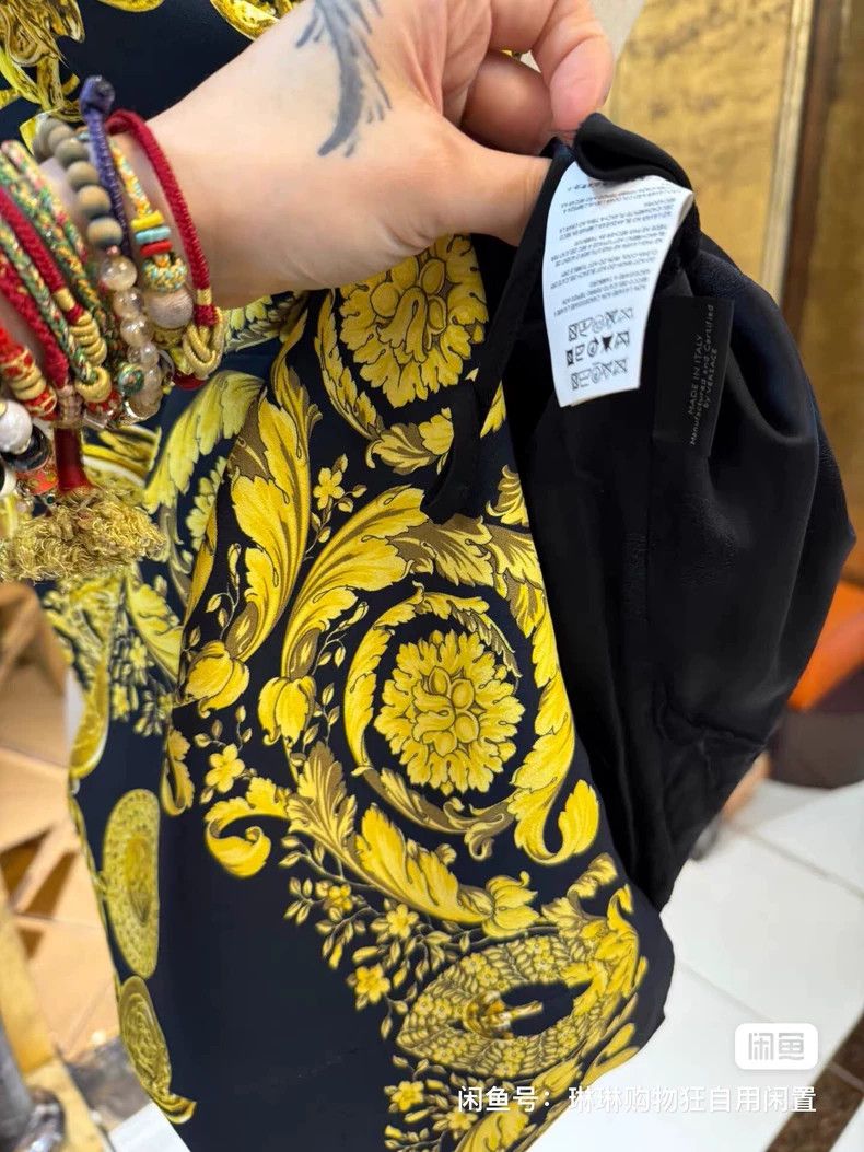Versace Black gold chain print dress