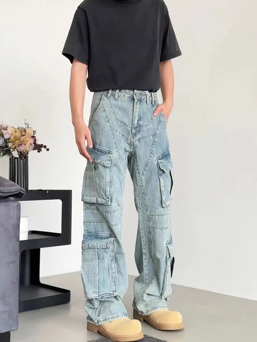 Designer × Japanese Brand Distressed Washed Blue Hip Hop Loose Jeans Size US 30 / EU 46 - 1 Thumbnail