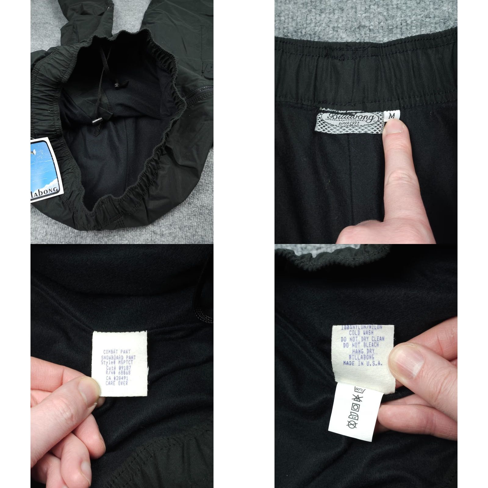 Quiksilver VINTAGE Billabong Combat Snowboard Pants Mens Medium Black NWT Nylon Made USA Size US 31 - 8 Thumbnail