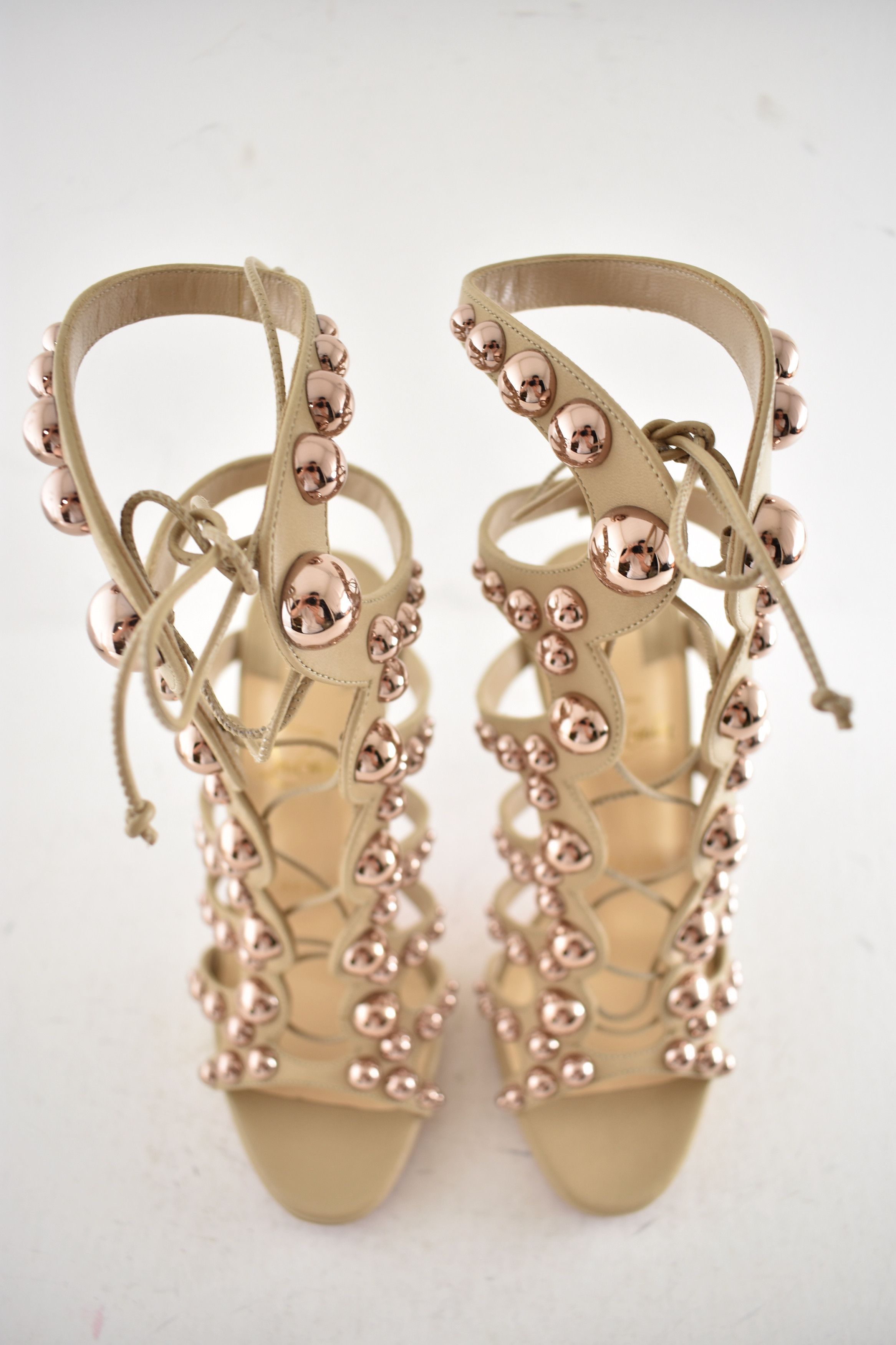Christian Louboutin Amazoubille 120 Nude Beige Lace Up Tie Sandal Heel Pump 35 Size US 5 / IT 35 - 11 Thumbnail