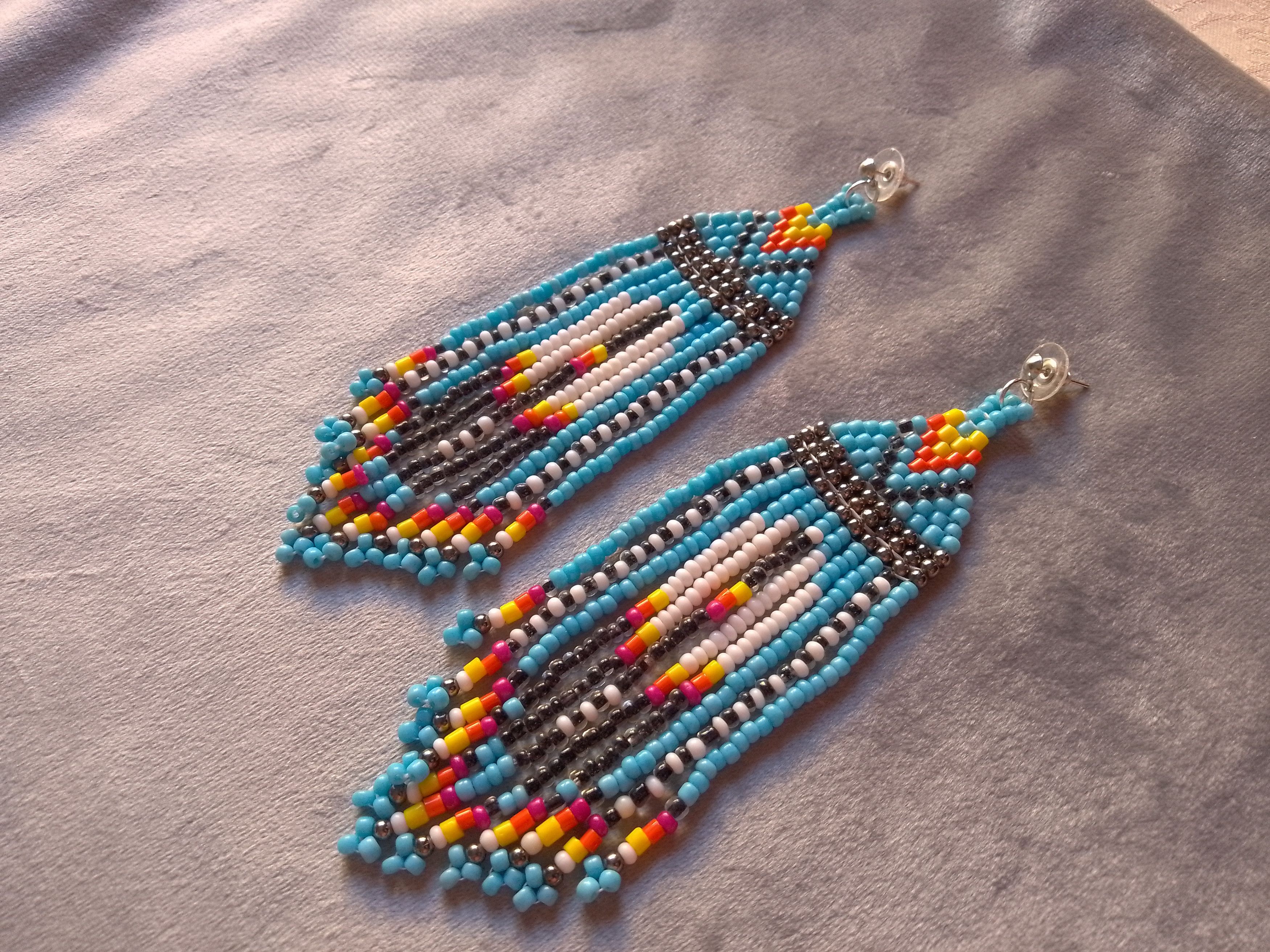 Handmade Earrings Long Bangs Ethnic Native Americans Pattern Size ONE SIZE - 1 Thumbnail
