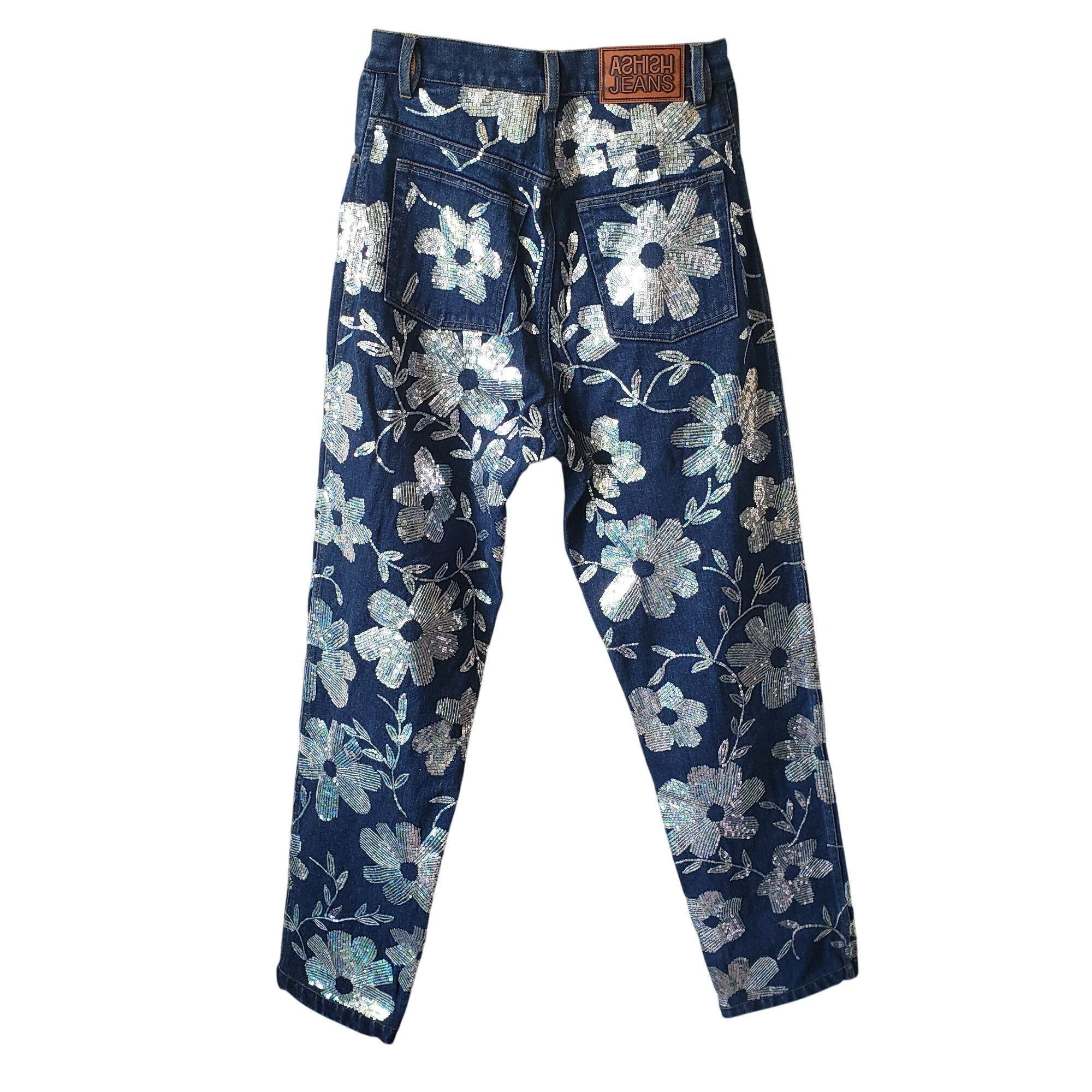 ASHISH Ashish Floral Sequin Embellished High Rise Straight Leg Blue Size 27" / US 4 / IT 40 - 4 Thumbnail
