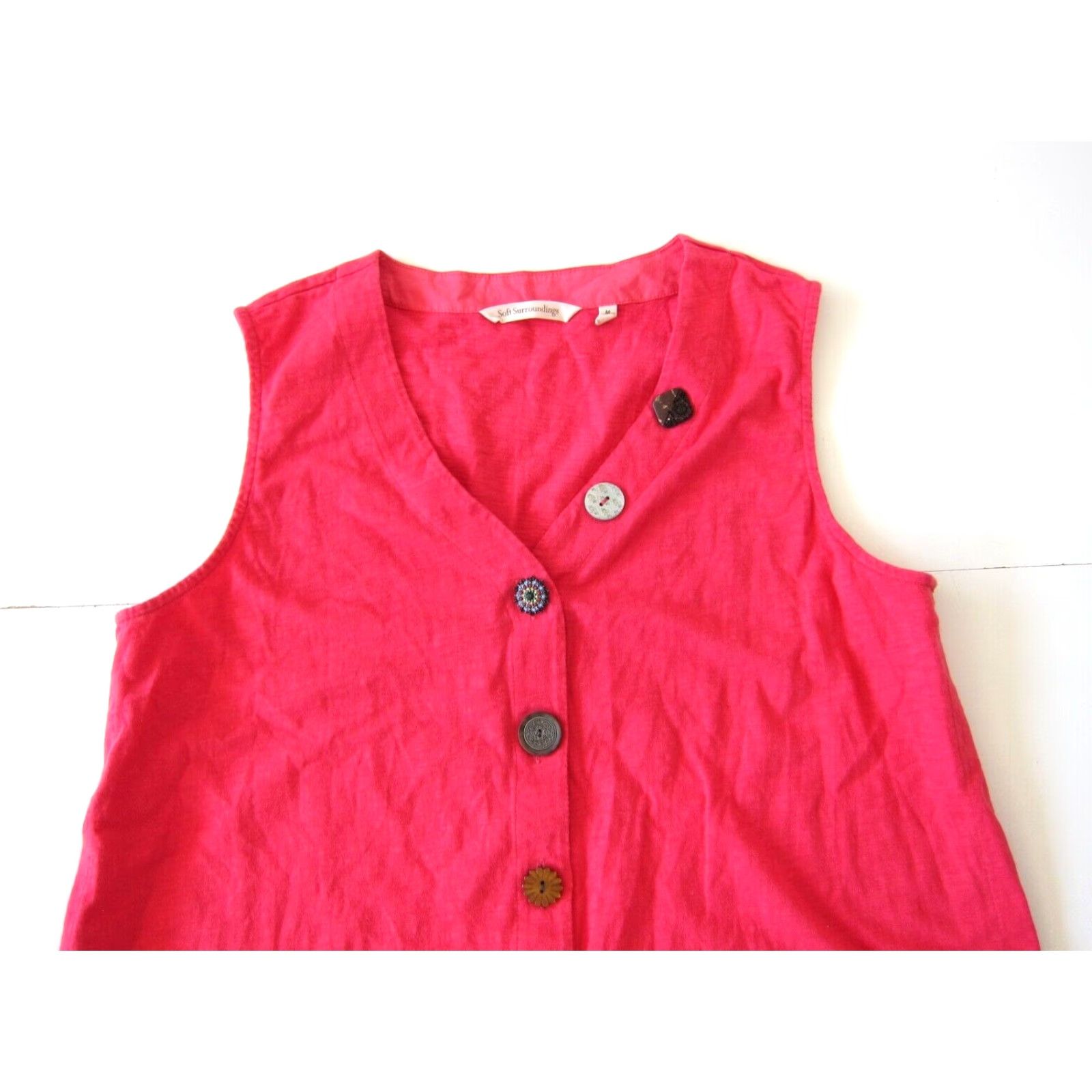 Soft Surroundings Soft Surroundings Blouse Women Medium Pink 100% Cotton Sleeveless Button Down V-Neck Size M / US 6-8 / IT 42-44 - 3 Thumbnail