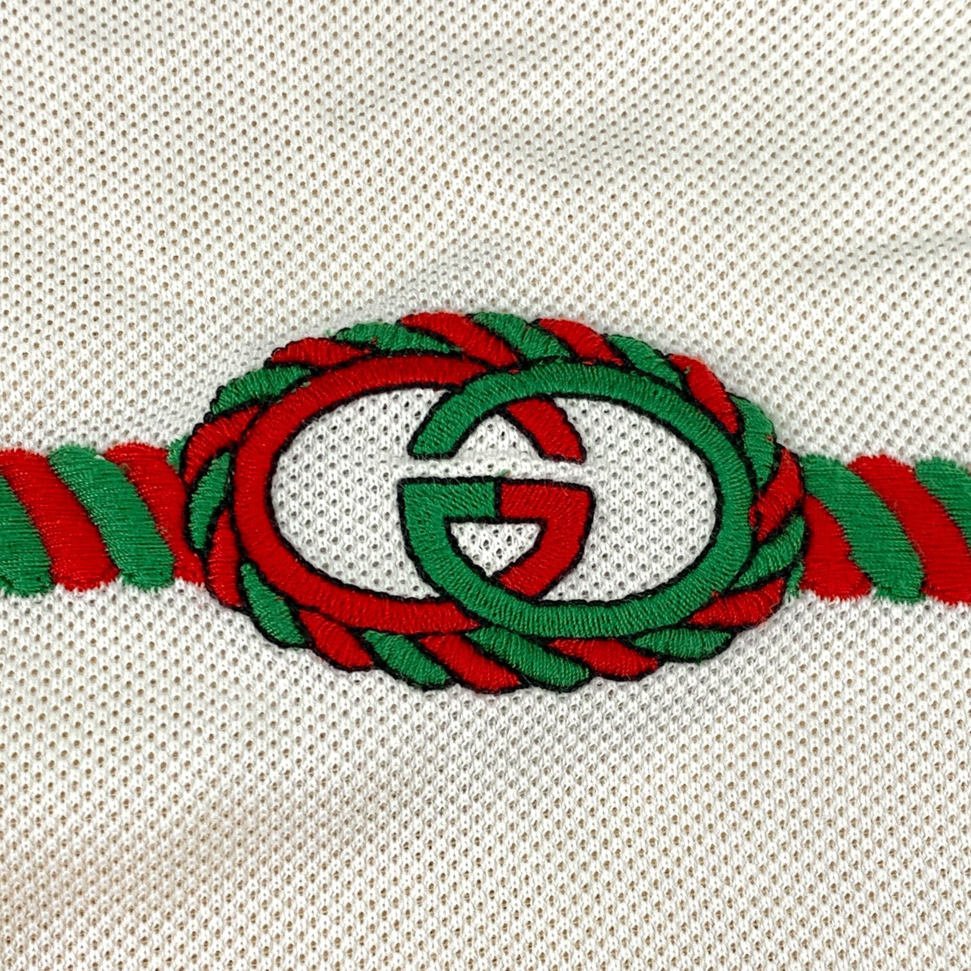 Gucci Gucci Mens Beige Polo Shirt With Embroidered Logo Short Slee Size US S / EU 44-46 / 1 - 5 Thumbnail