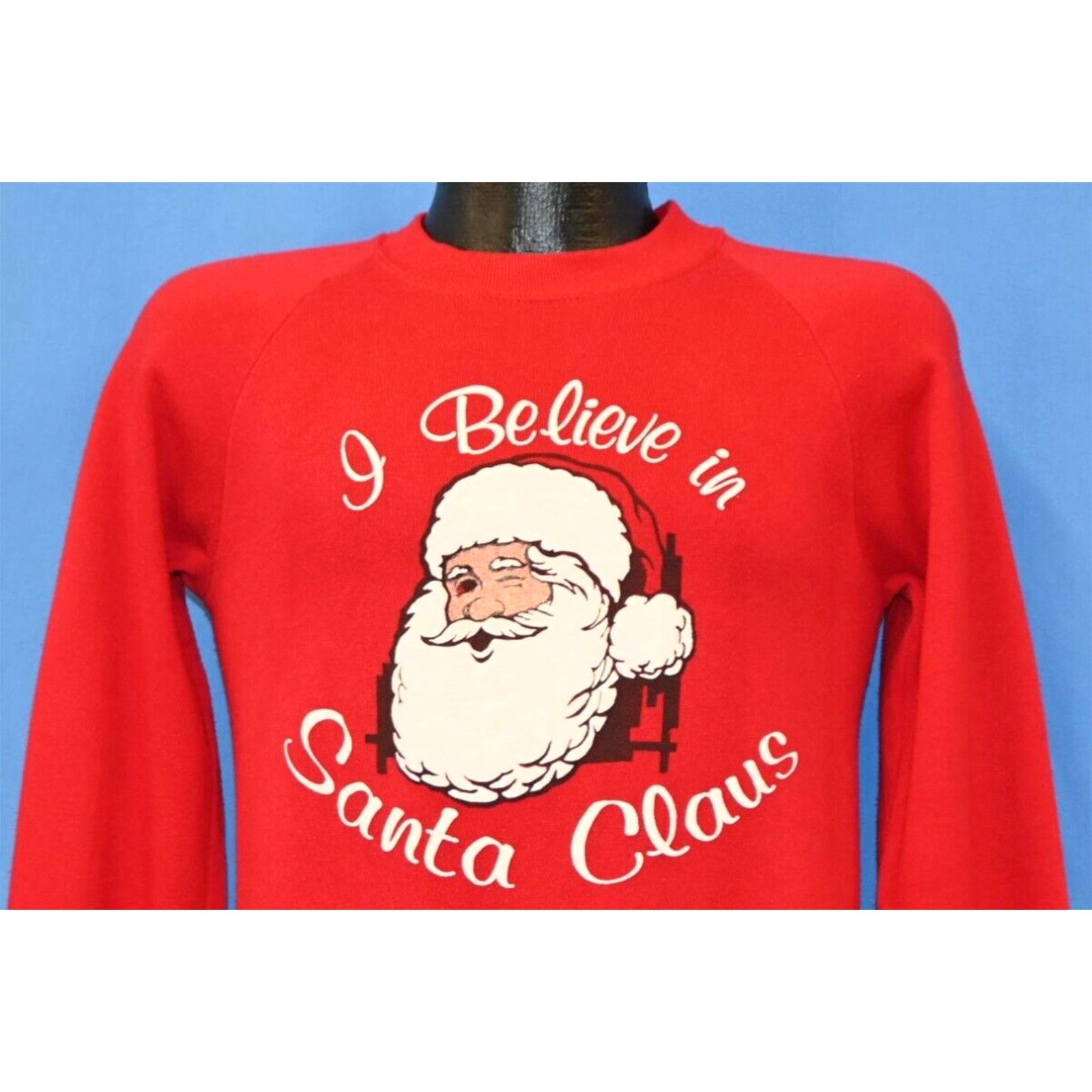 image of Jerzees VTG 80's I Believe In Santa Claus Festive Holiday Christmas Sweatshirt Small S in White