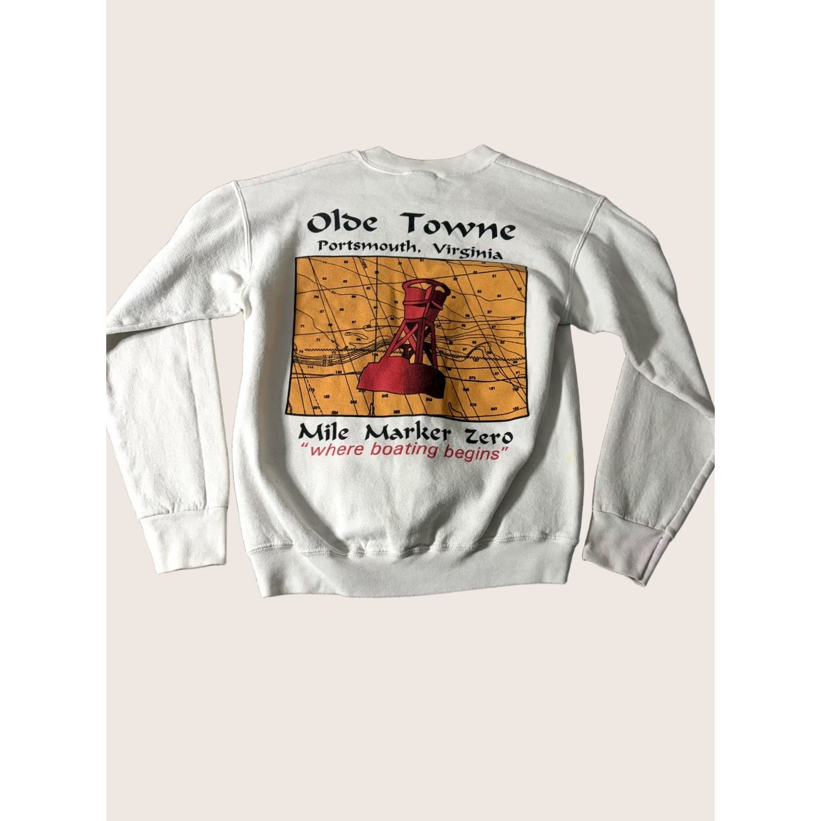 Fruit Of The Loom VINTAGE Fruit of the Loom Sweatshirt Mens S White Nautical Graphic Print Olde Towne Virginia Crew Neck Pullover Climate Size US S / EU 44-46 / 1 - 1 Thumbnail