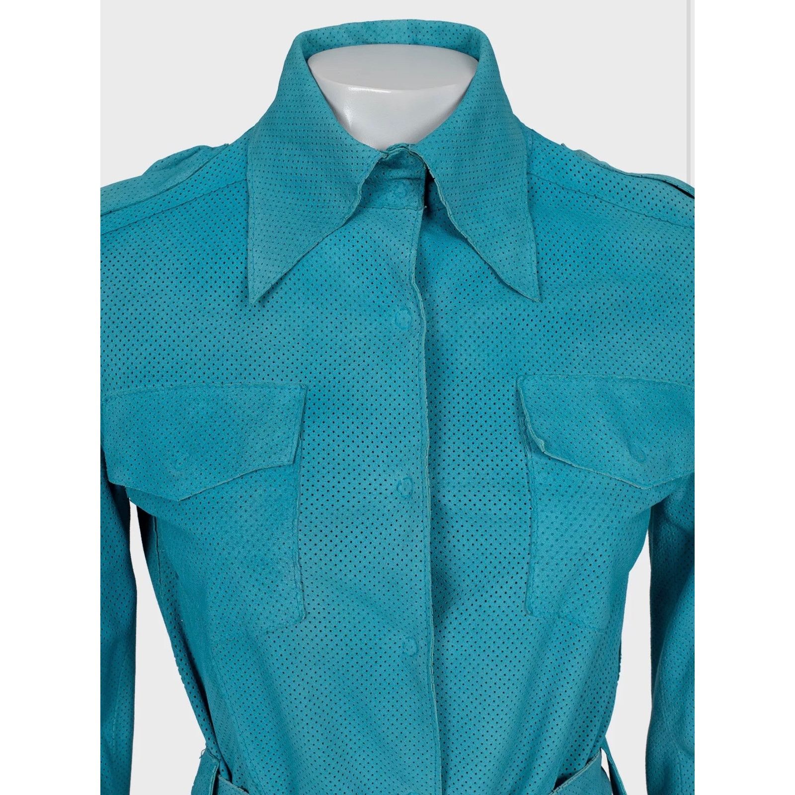 Dolce & Gabbana Dolce & Gabbana Perforated Leather Shirt - Light Blue, M Size M / US 6-8 / IT 42-44 - 4 Thumbnail