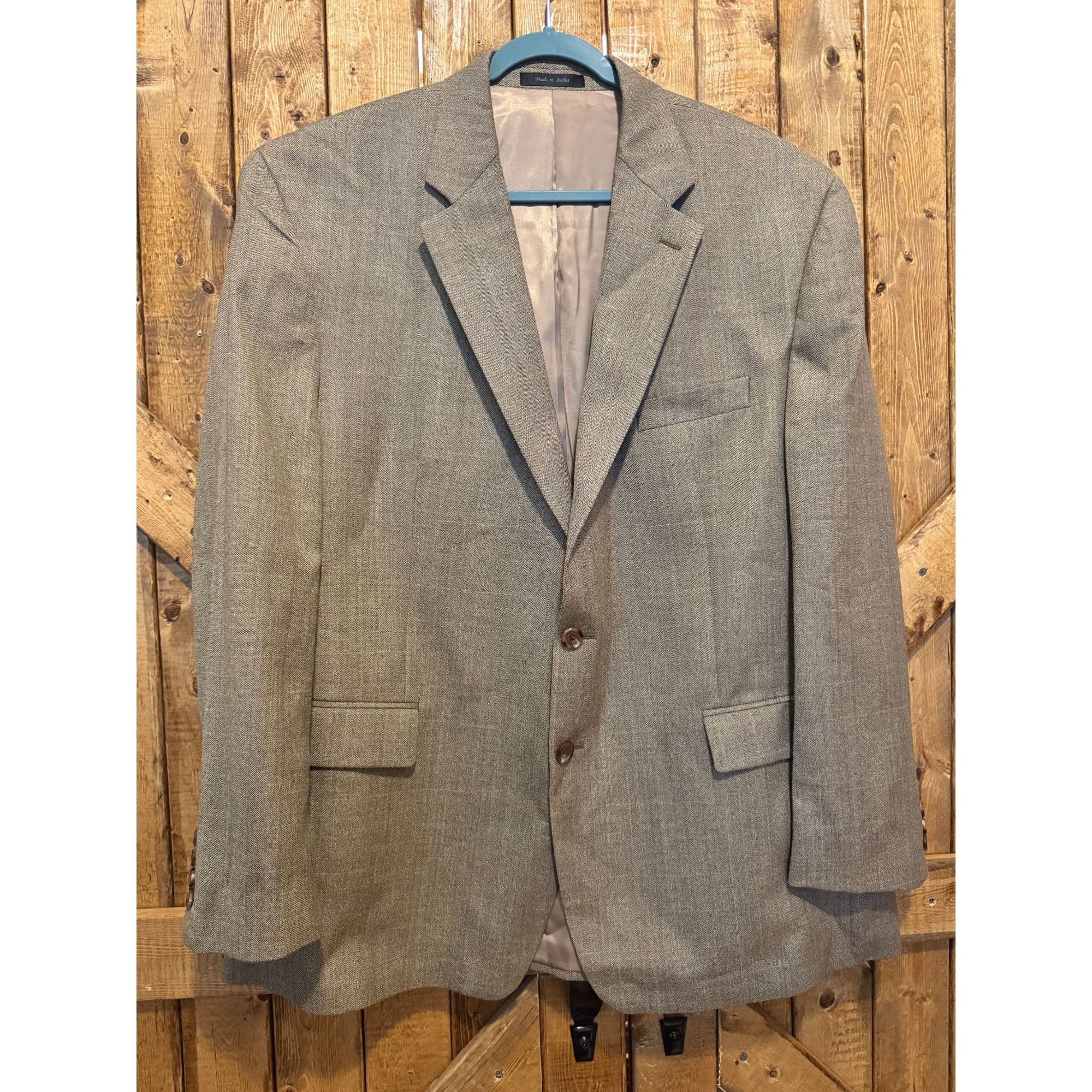 Lauren Ralph Lauren VTG Ralph Lauren Mens Tan Gray Sport Coat Blazer 48R Silk Wo Size 48R - 1 Thumbnail