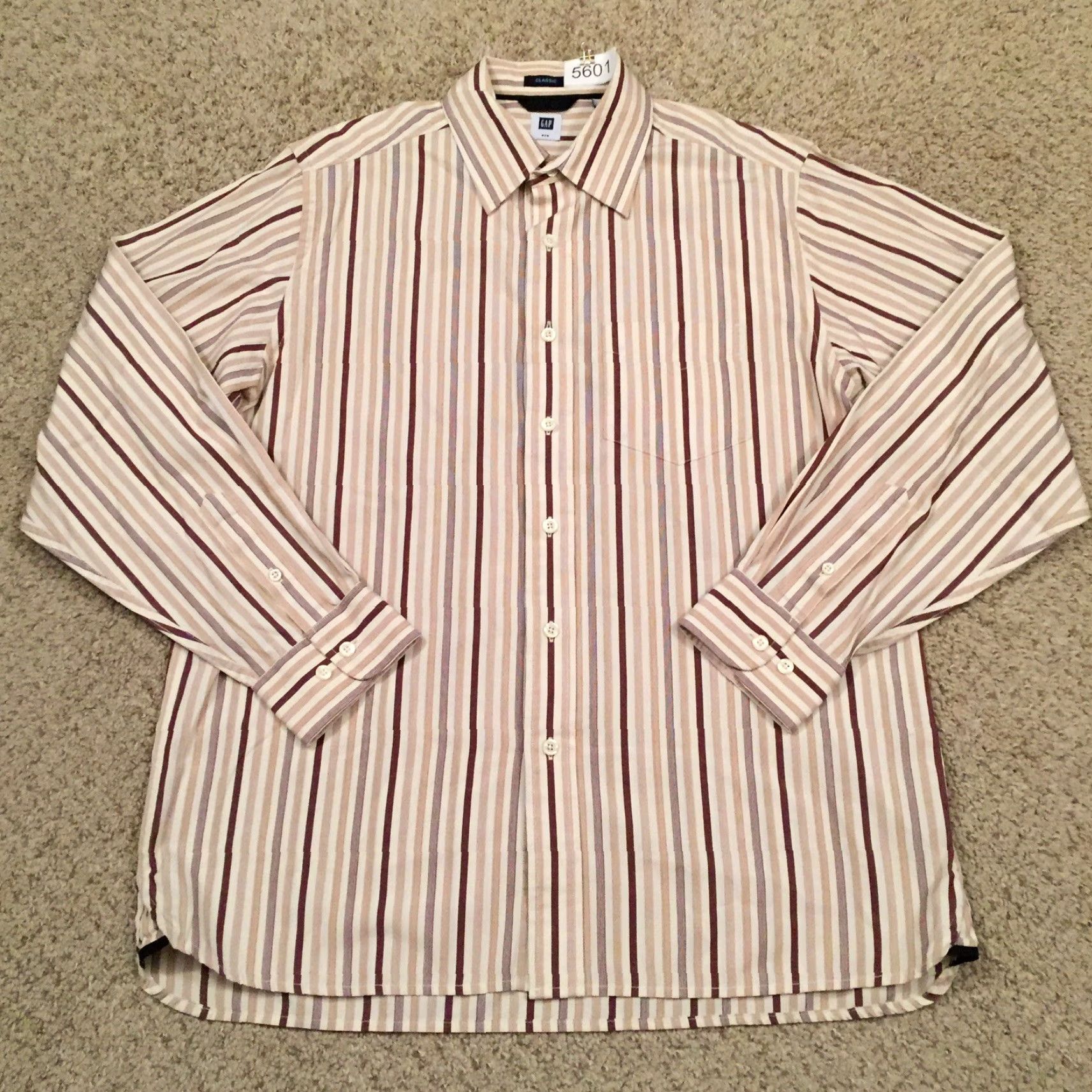 Gap Gap Shirt Button-Up Mens Medium Brown Striped Long Sleeve Collared Cotton Shirt Size US M / EU 48-50 / 2 - 2 Thumbnail