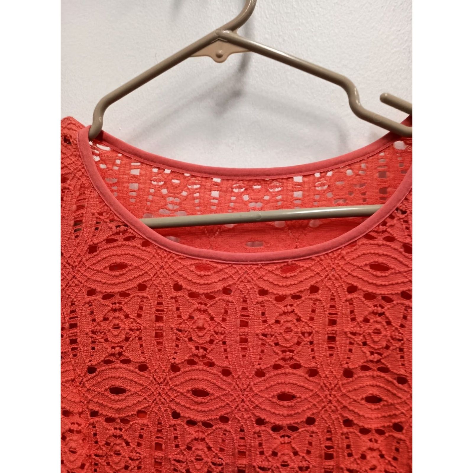 Vintage Ronni Nicole Dress Womens 14 Red Studio Midi Coral Lace Short Sleeve Party Size 36" / US 14 / IT 50 - 3 Thumbnail