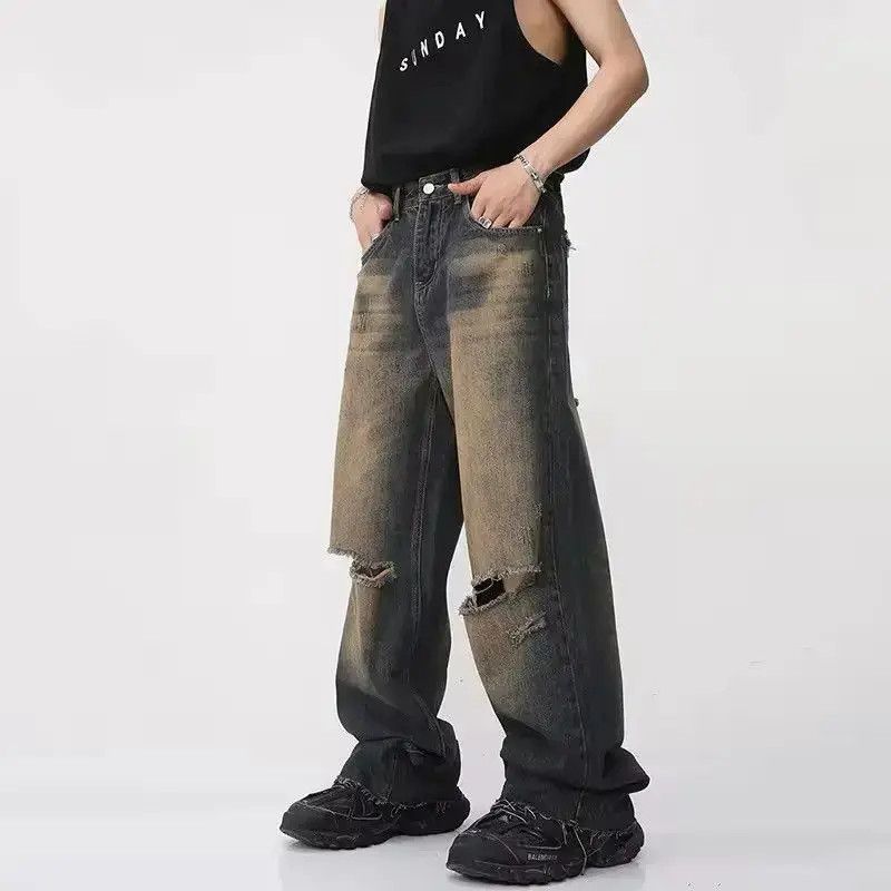 Japanese Brand Baggy Faded Washed Knee Ripped Jeans Size US 32 / EU 48 - 6 Thumbnail