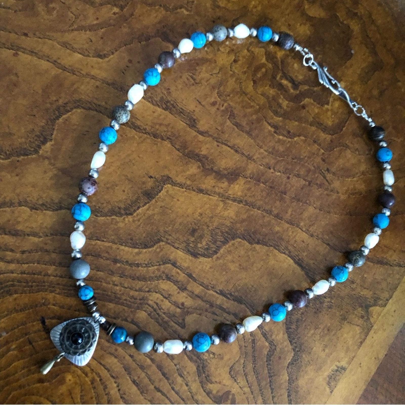 Handmade Handcrafted howlite stone genuine pearl necklace Size ONE SIZE - 8 Thumbnail
