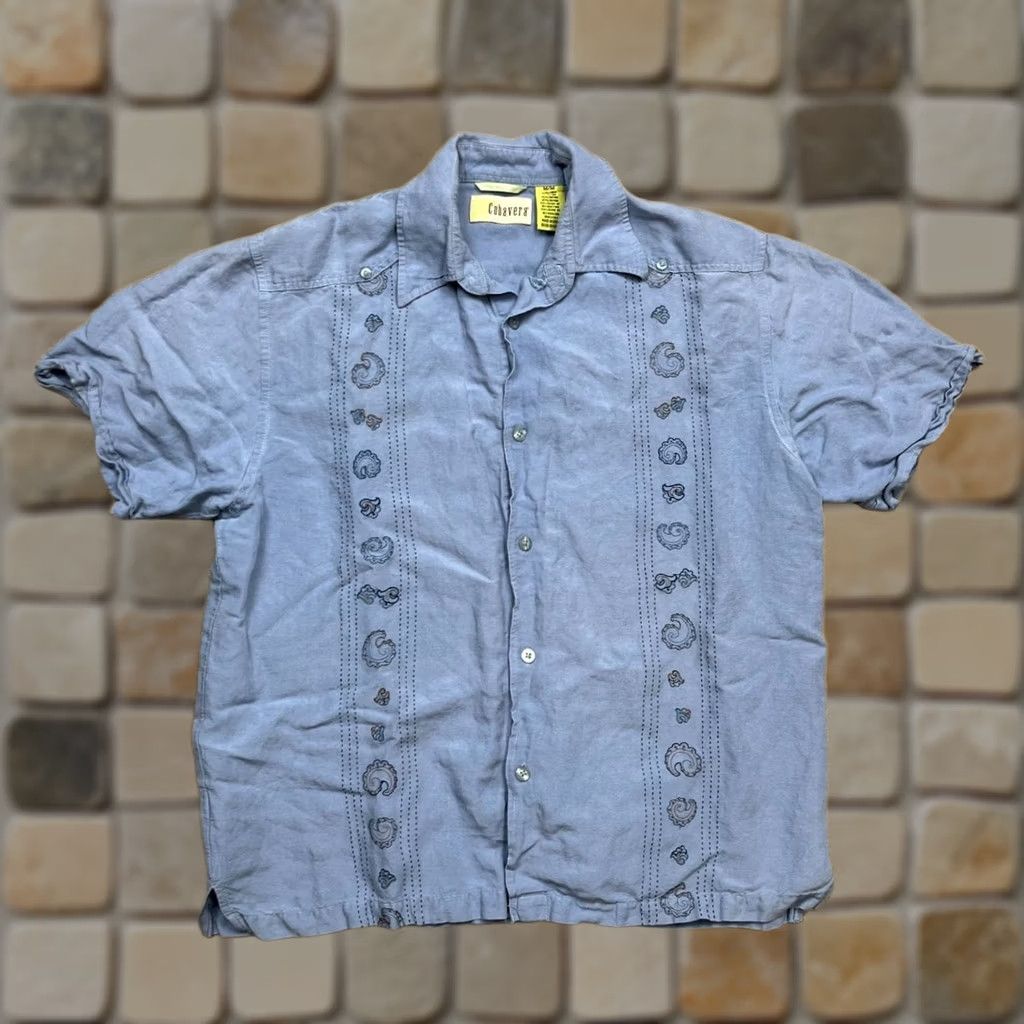 Cubavera Cubavera Button Up Linen Shirt - M - Blue - Regular - Stitching Size US M / EU 48-50 / 2 - 1 Thumbnail