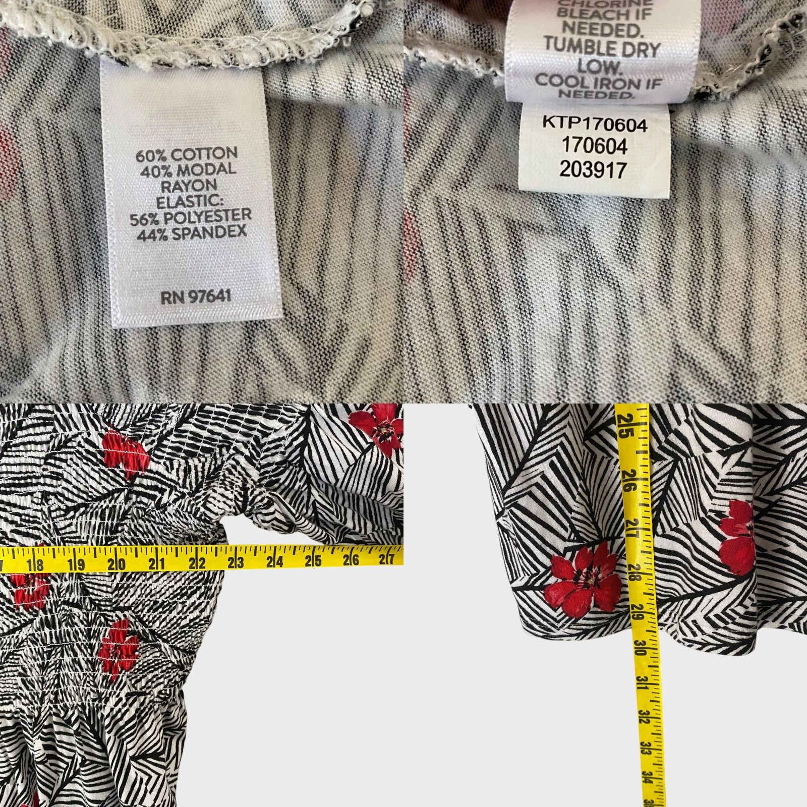 J. Jill J.Jill Blouse Shirt 3/4 Sleeve Smocked Floral Knit Peasant Top Women's 2X Black Pullover Size XXL / US 16-18 / IT 52-54 - 8 Thumbnail