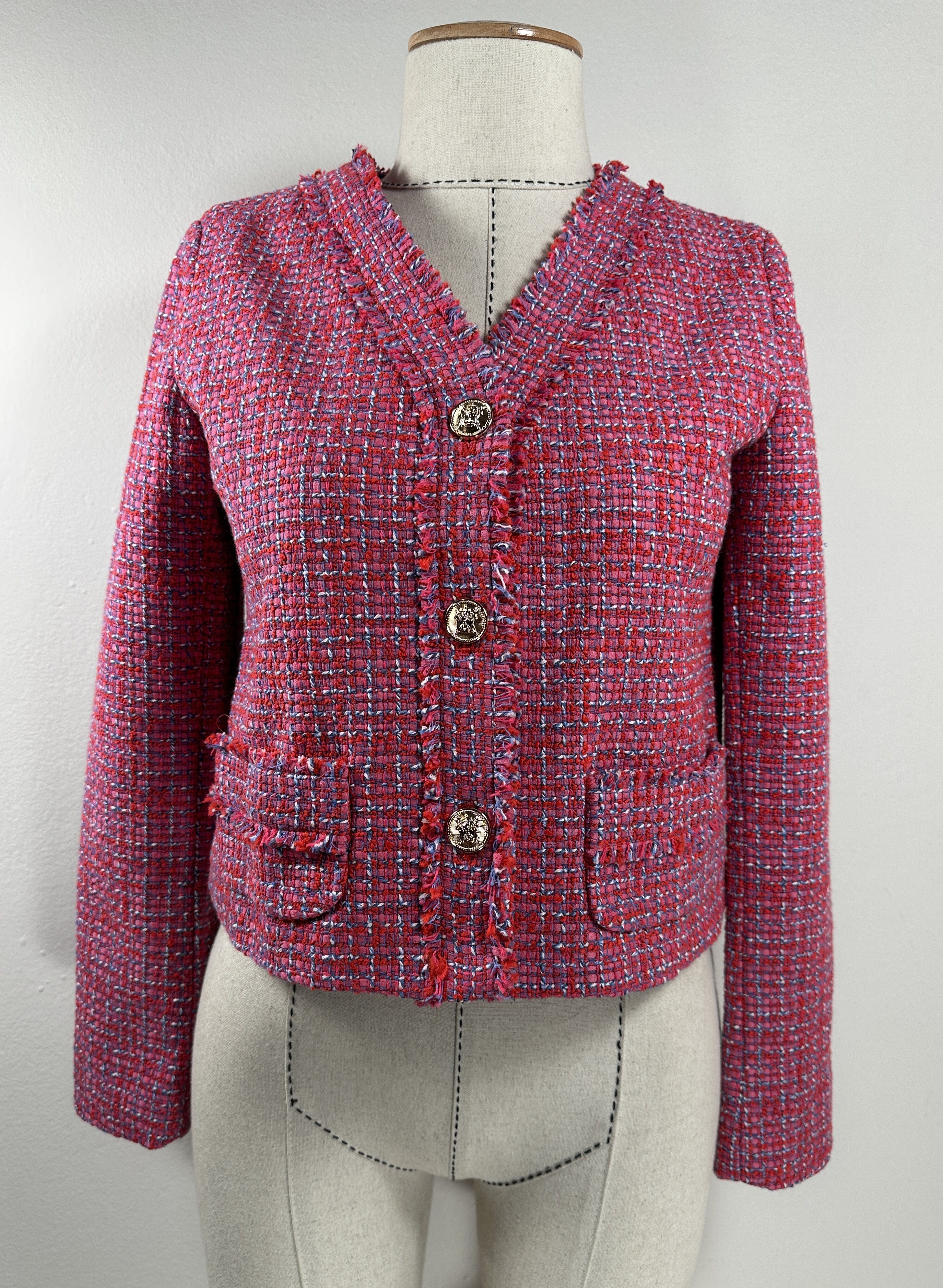 image of Maje Tweed Pink Blazer, Women's (Size XS)