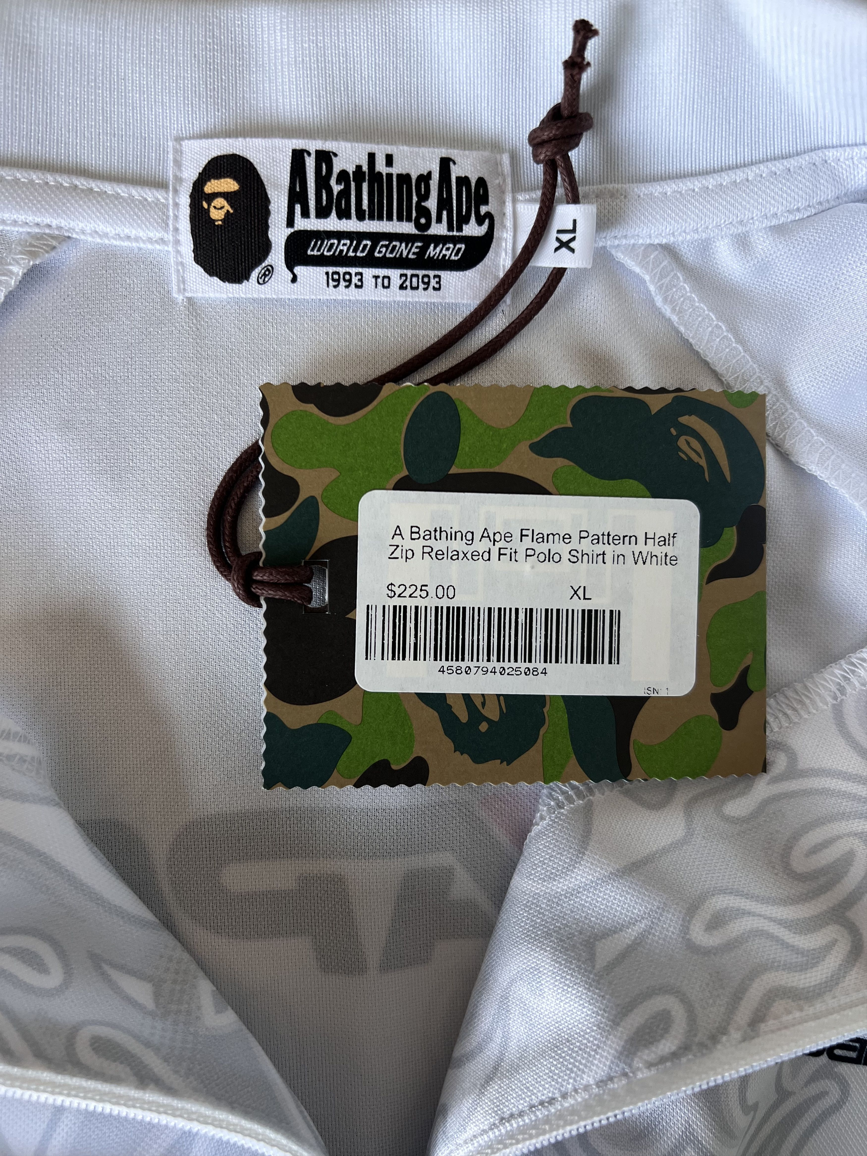 Bape Bape Flame Pattern Overall Half Zip Polo Jersey in White Size US XL / EU 56 / 4 - 8 Thumbnail