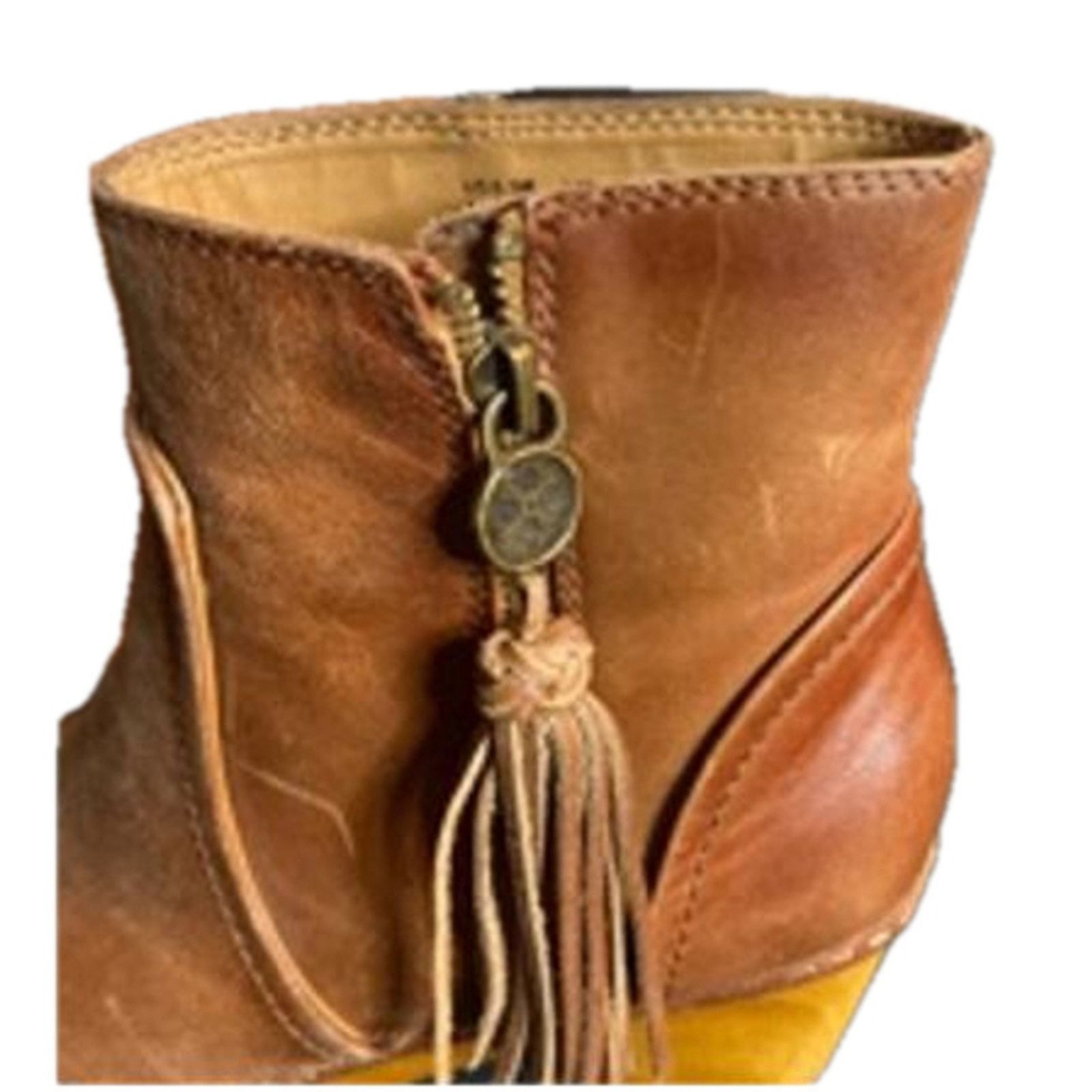 Patricia Nash Patricia Nash Tan Leather Tassel Ankle Boots Wooden Heel 6M Size US 6 / IT 36 - 3 Thumbnail