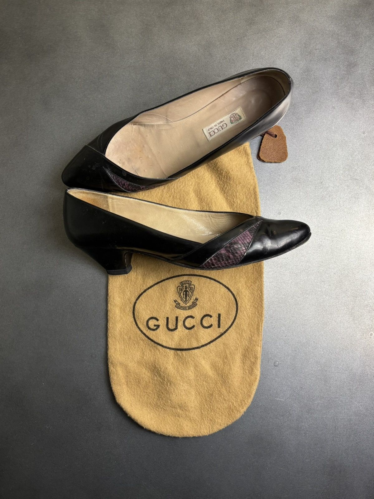 Gucci × Vintage 1970s Gucci Heels Vintage Gucci Leather Pumps Snake Skin Bag Size US 8.5 / IT 38.5 - 1 Thumbnail