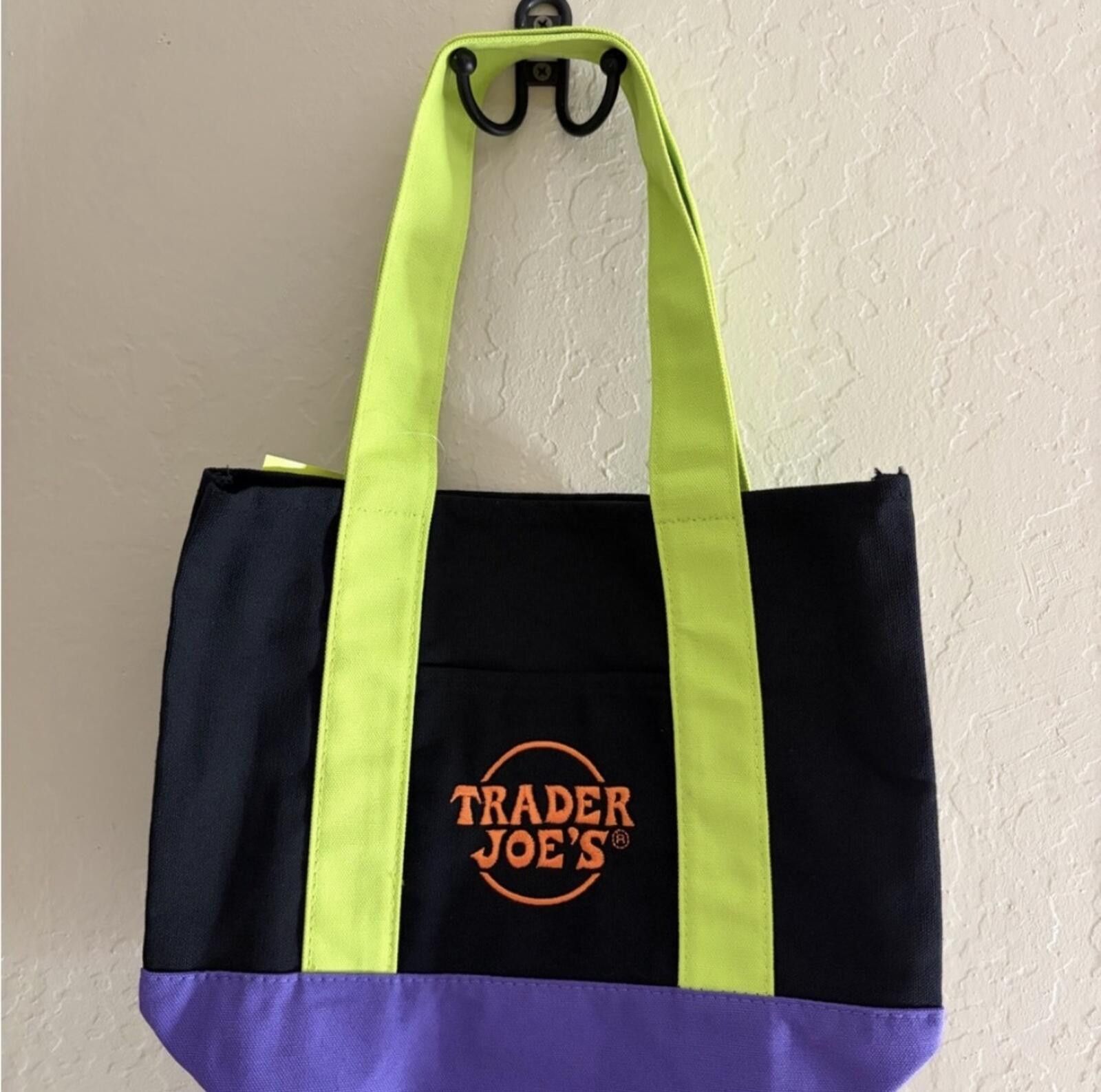 Other New Trader Joe's Black and Purple Tote with Green Handles Size ONE SIZE - 1 Thumbnail