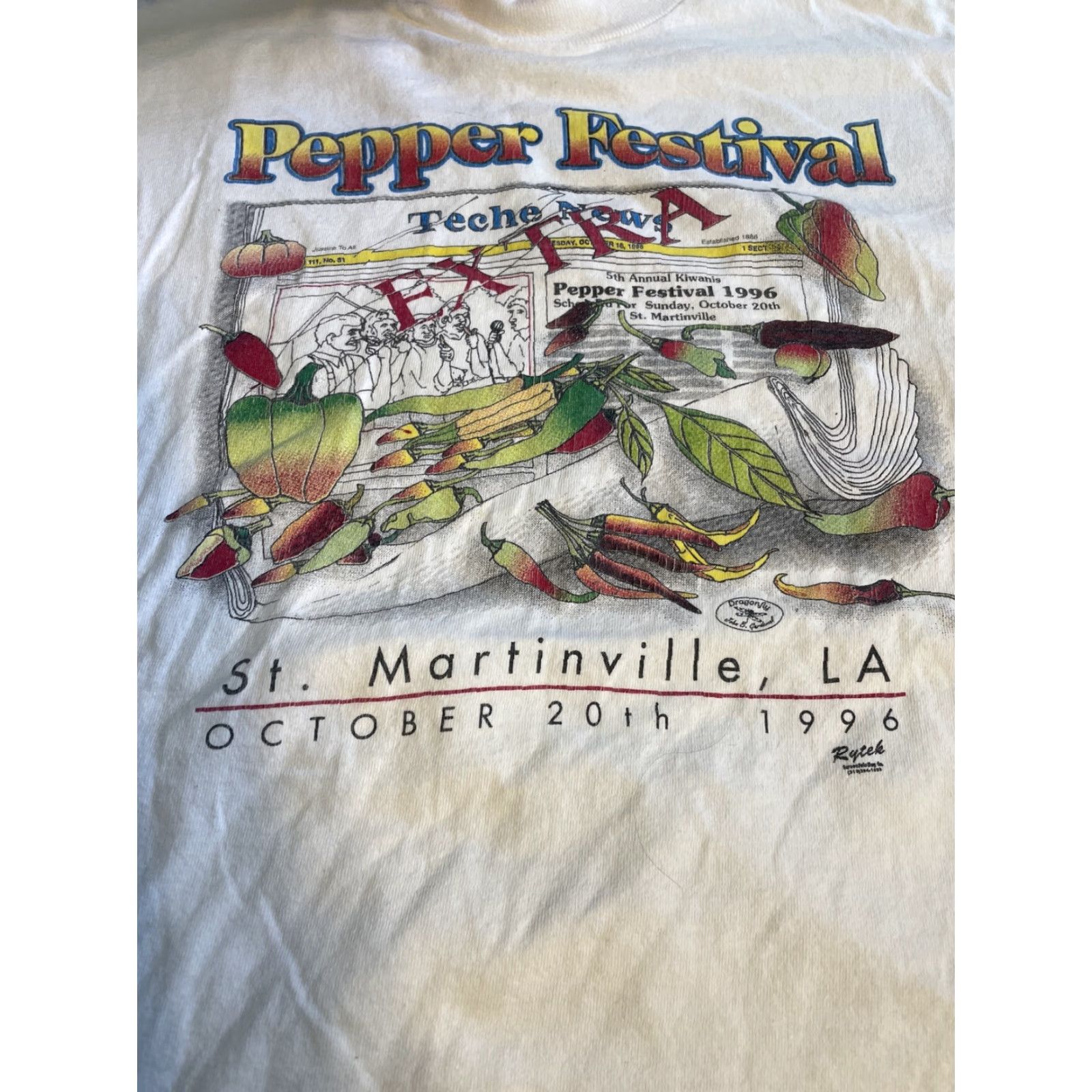 Vintage VINTAGE Louisiana Pepper Festival Art White T-Shirt Adult XL Mens Size US XL / EU 56 / 4 - 4 Thumbnail