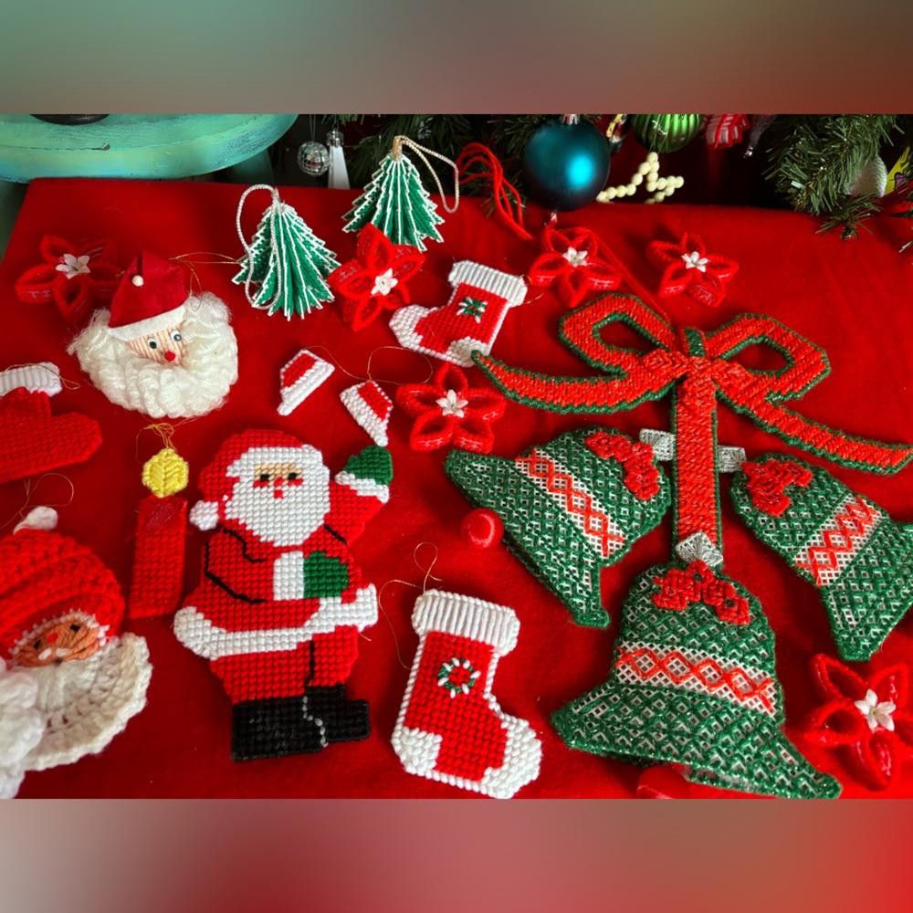 Designer 18 Vintage Plastic Canvas Needlepoint Christmas Ornaments Size ONE SIZE - 2 Thumbnail