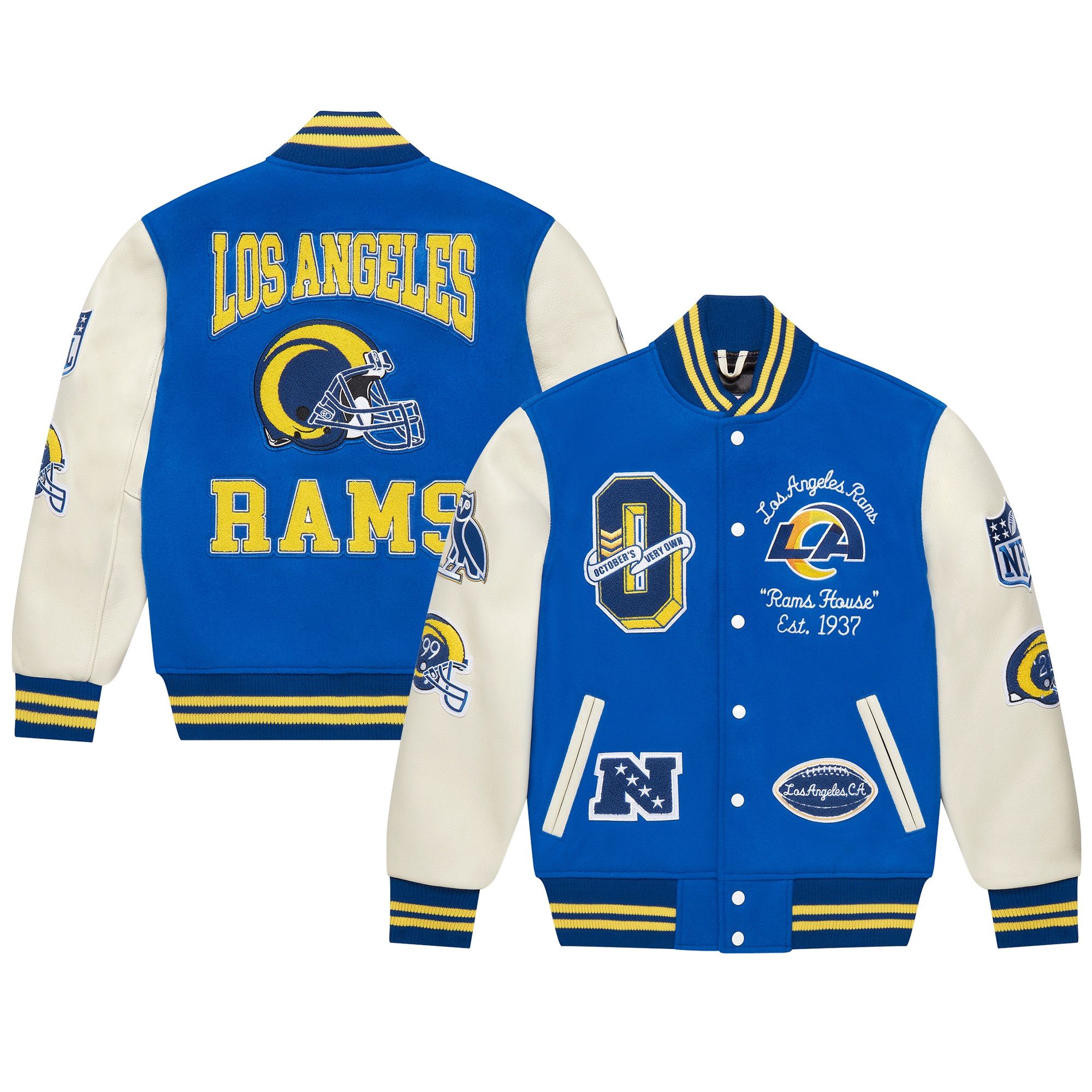 Drake × NFL × October's Very Own OVO X NFL - LA RAMS Varsity Jacket size Medium Size US M / EU 48-50 / 2 - 12 Thumbnail