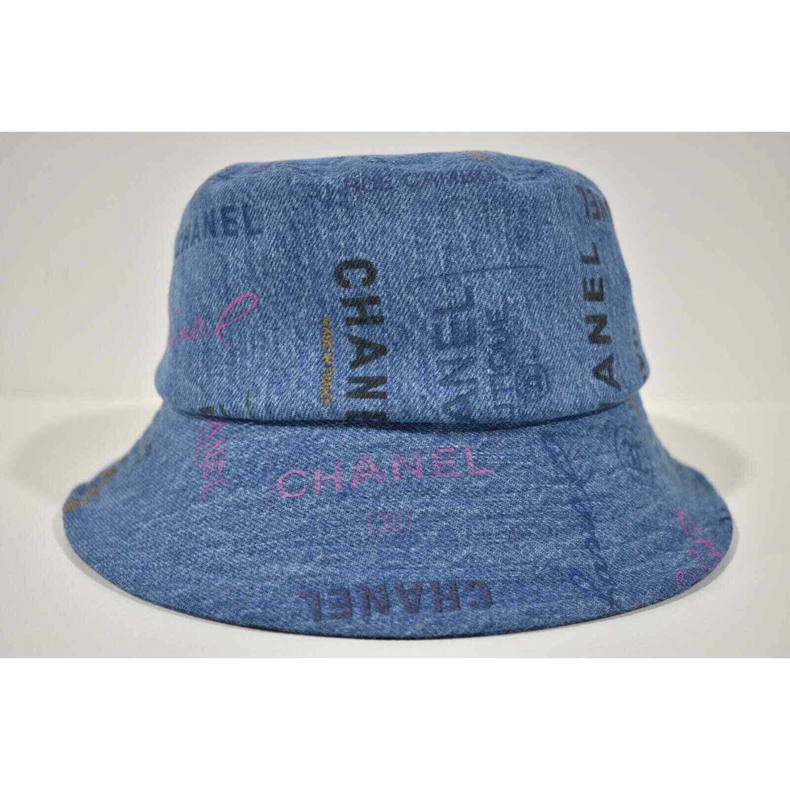 Chanel Chanel Denim Graffiti CC Logo Sun Cloche Bucket Hat Medium M Size ONE SIZE - 2 Thumbnail