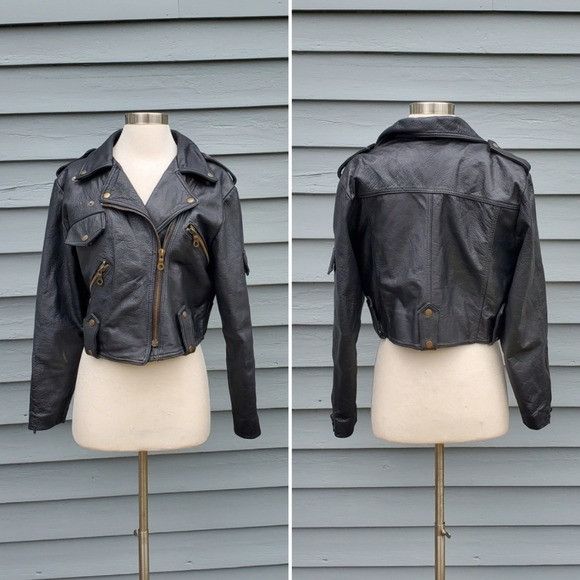 image of Vintage 90's Y2K Black Leather Moto Motorcycle Punk Goth Coat, Women's (Size Small)