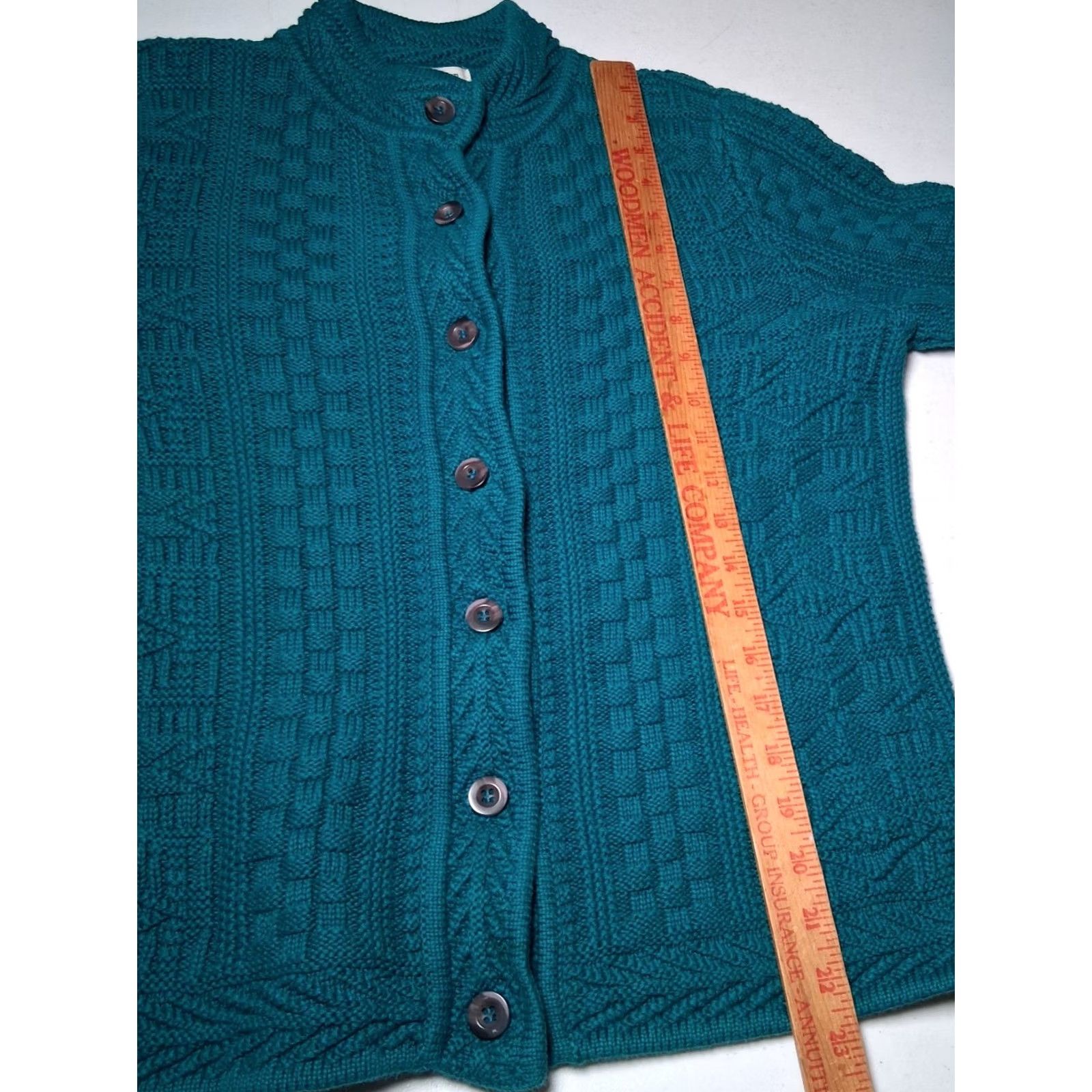 Vintage L.L. Bean Cardigan Sweater Medium Button Mixed Knit Basket Weave Turquoise Blue Adult Women Size M / US 6-8 / IT 42-44 - 5 Thumbnail