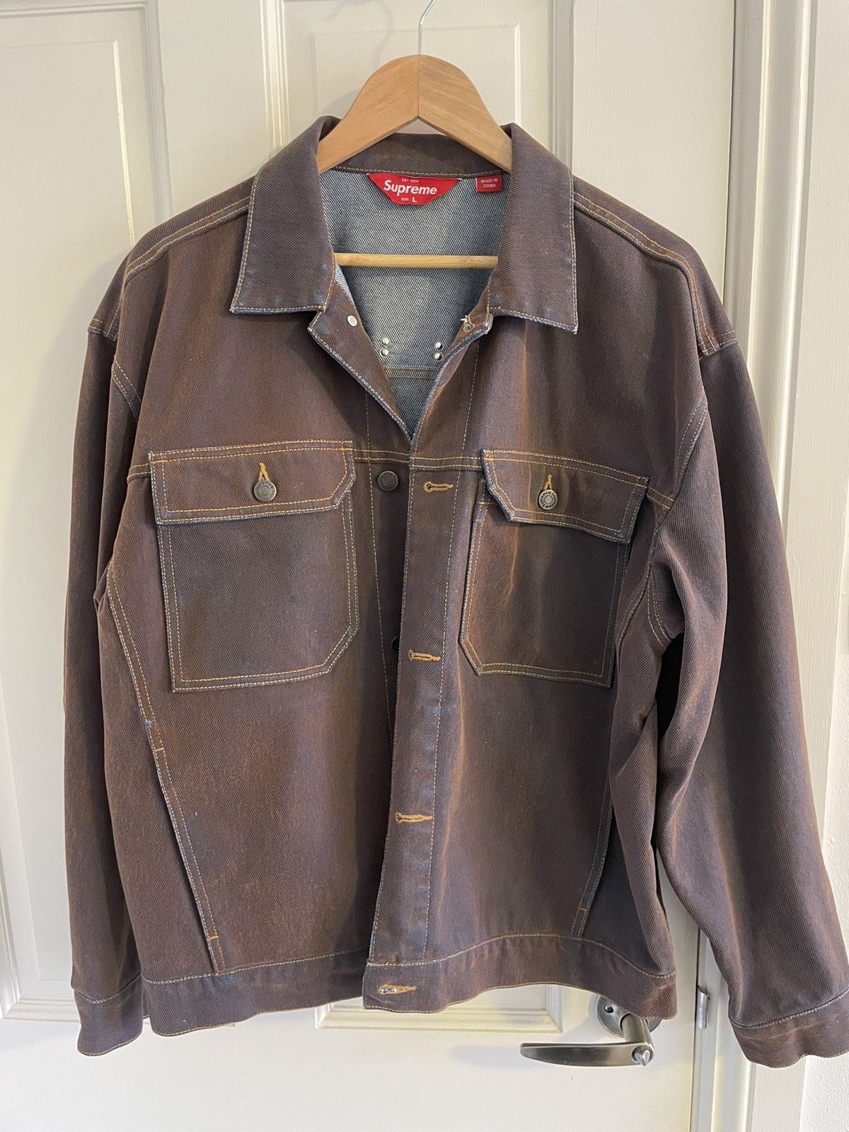 Supreme◇24FW/Flocked Denim Trucker Jacket/Gジャン/S/デニム
