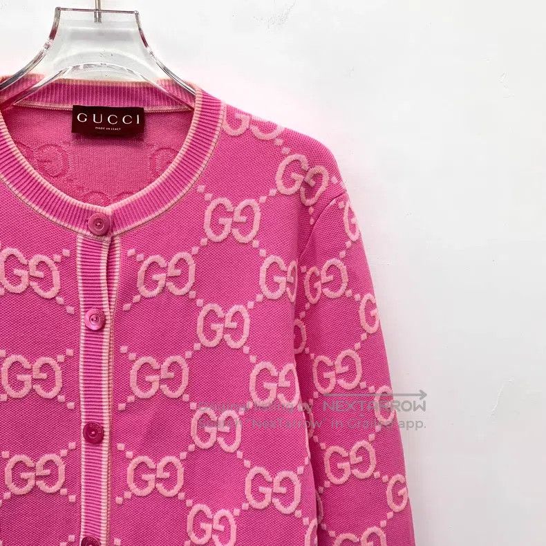 Gucci Gucci Pink logo jacquard full print cotton round neck sing Size L / US 10 / IT 46 - 3 Thumbnail