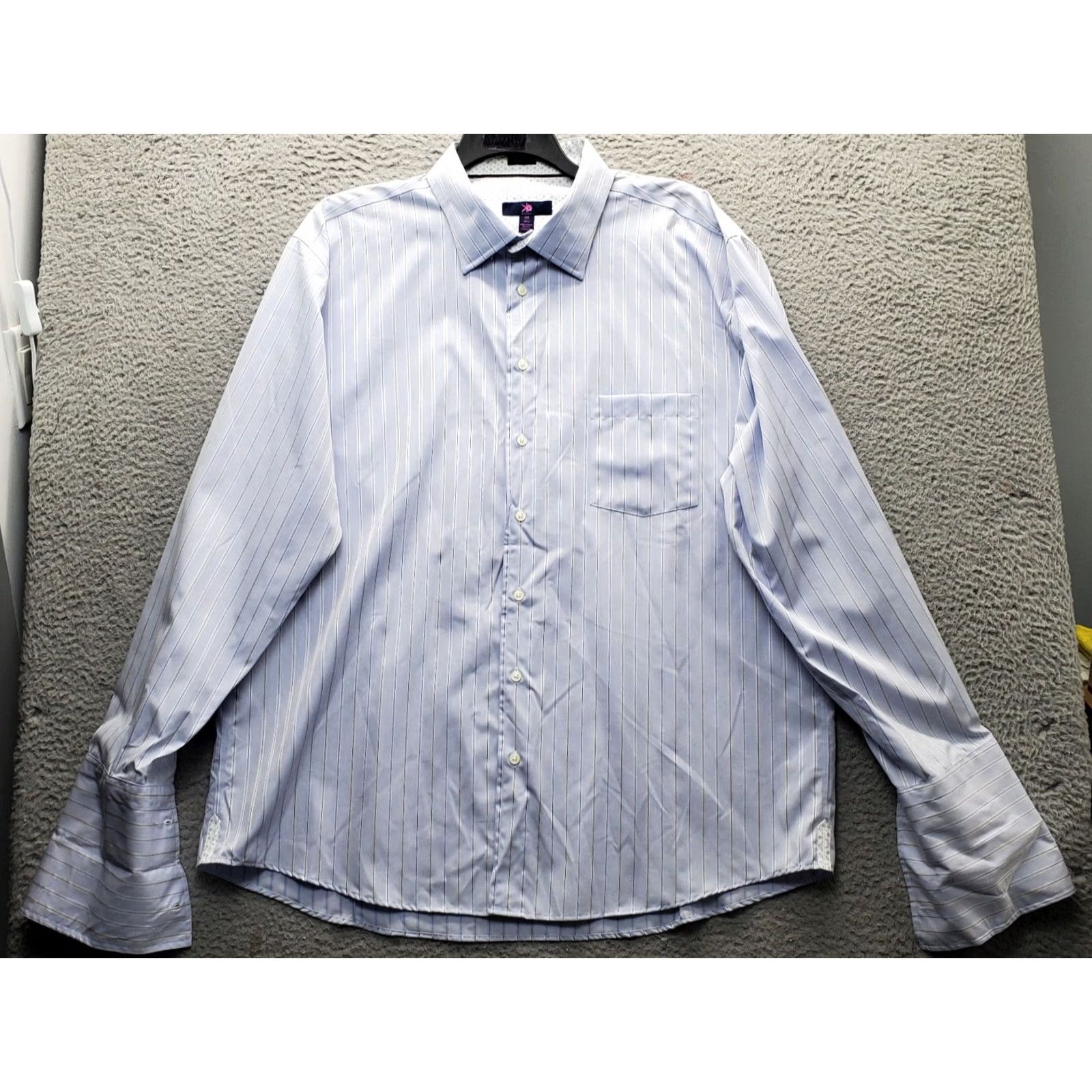 Egara Egara Dress Shirt Mens 3X Multicolor Pinstripe Non-Iron French Cuff Collared Button Up Size 48R - 2 Thumbnail
