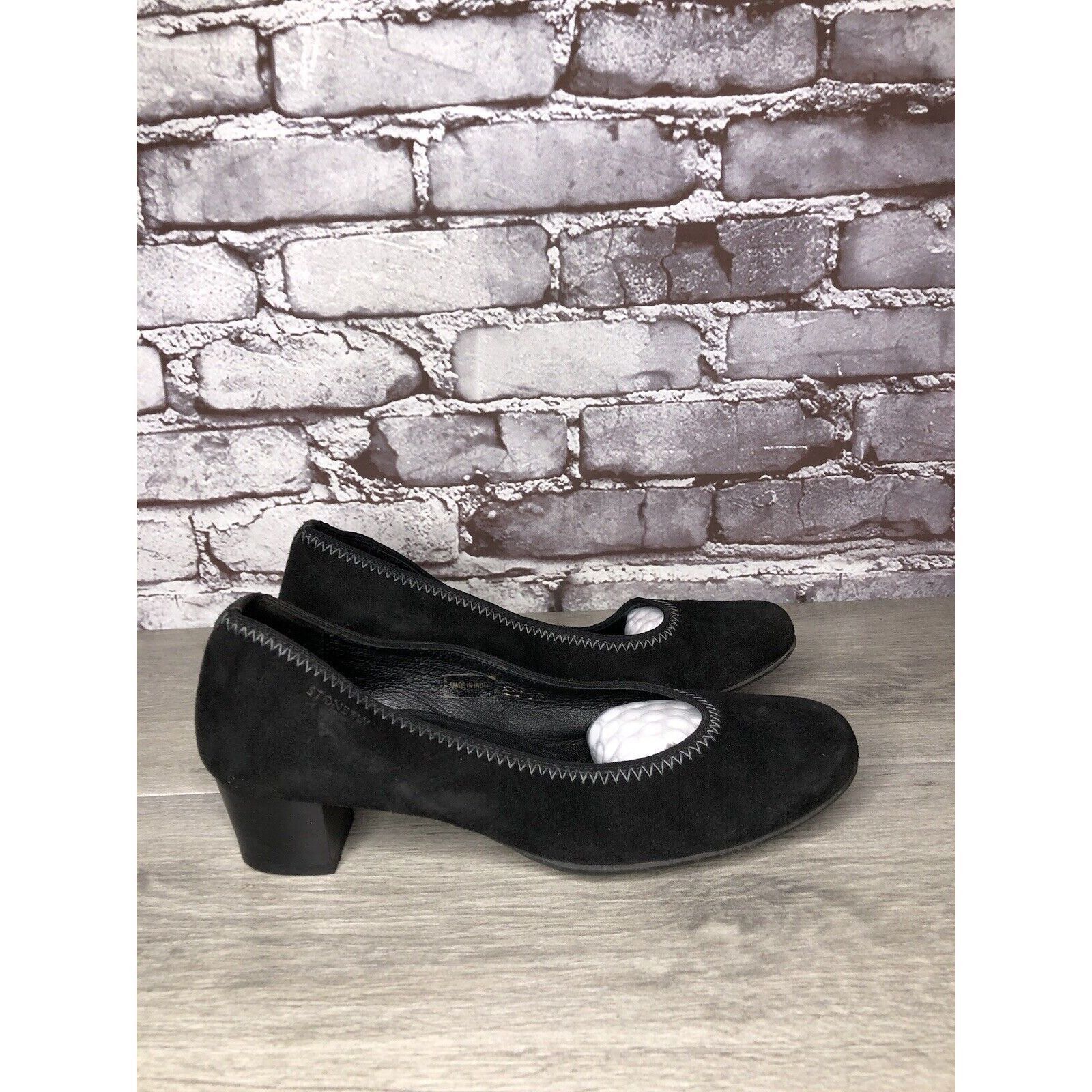 Other Stonefly Black Suede Leather Slip On Round Toe Dress Heels W Size US 8.5 / IT 38.5 - 3 Thumbnail